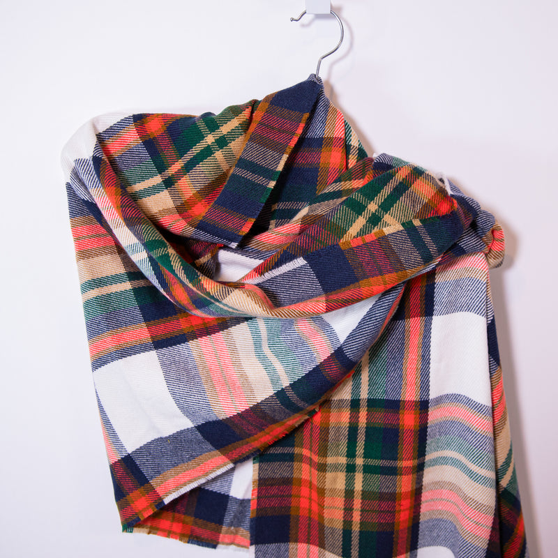 NEW J. Crew Soft Brushed Classic Plaid Print Pattern Fringe Scarf Wrap Shawl