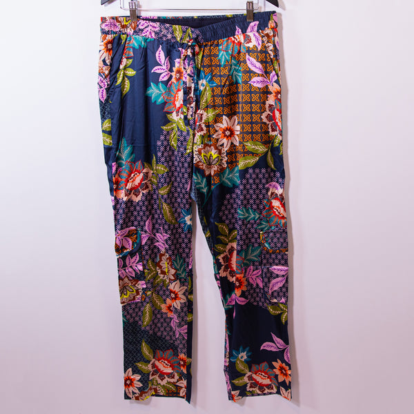 NEW Johnny Was Delfino Silk Satin Stretch Floral Flower Print Straight Leg Pants