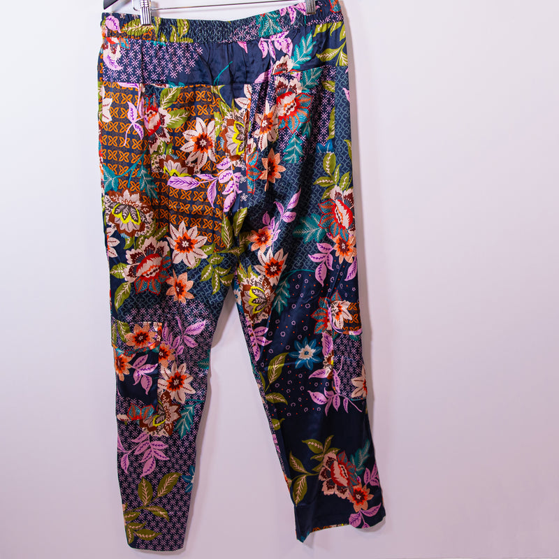 NEW Johnny Was Delfino Silk Satin Stretch Floral Flower Print Straight Leg Pants