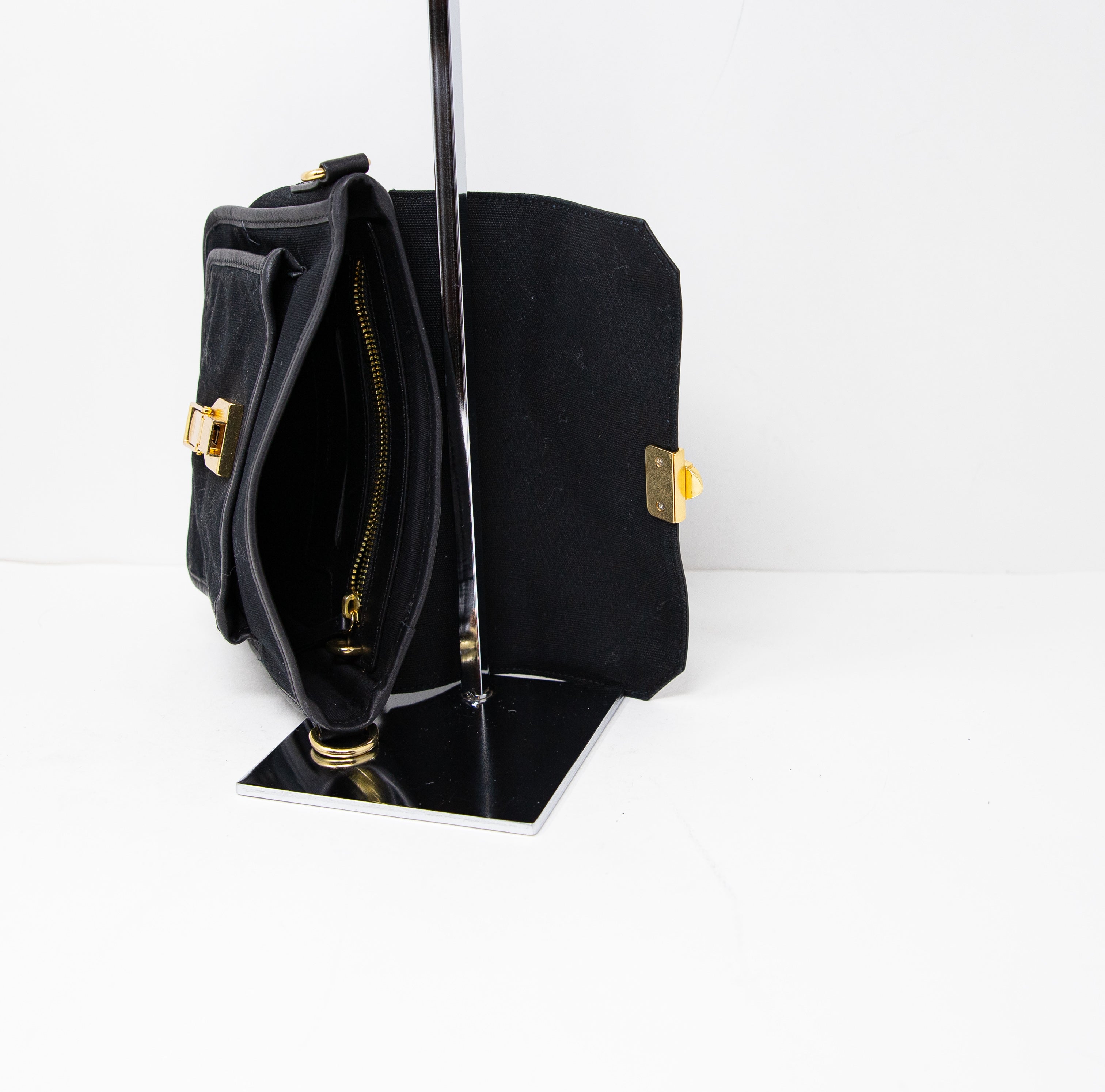 & Other Stories Genuine Leather Canvas Gold Buckle Crossbody Purse Satchel Bag