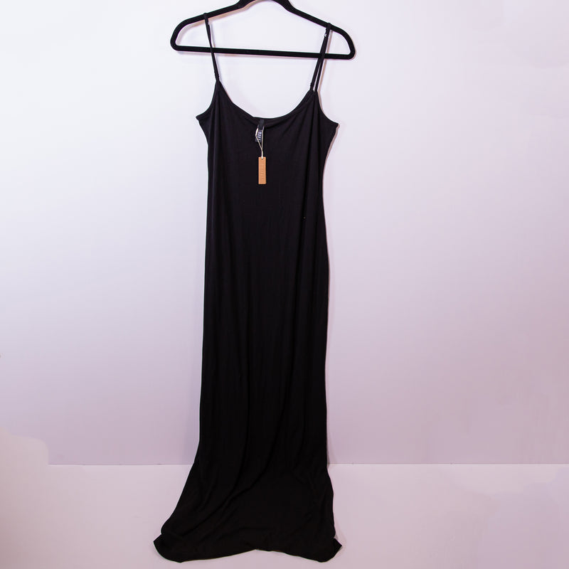 NEW Skims Soft Lounge Long Lined Ribbed Pullover Bodycon Slip Dress Black XL