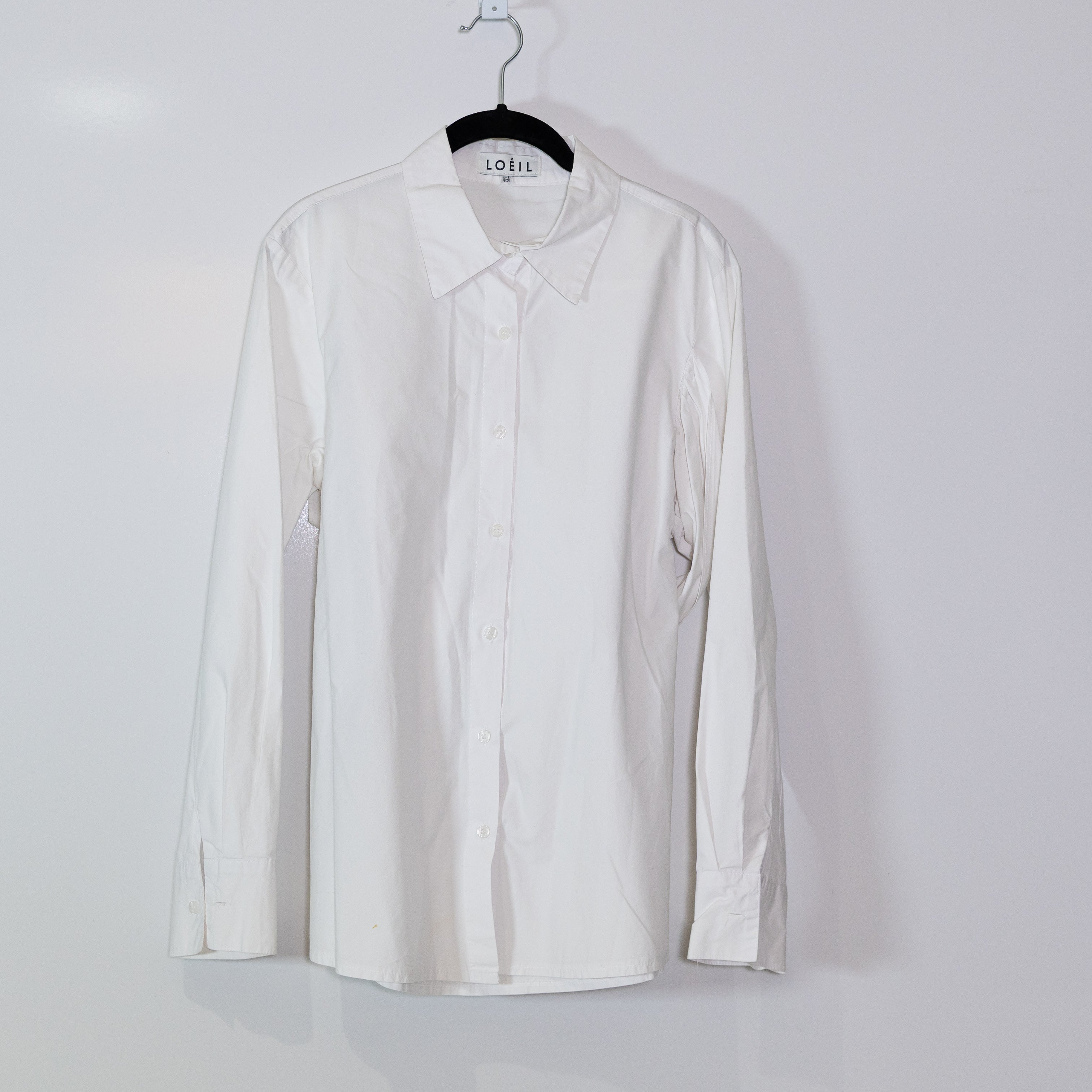Loeil Cotton Poplin Collared Button Down Long Sleeve Blouse Shirt Top White OS