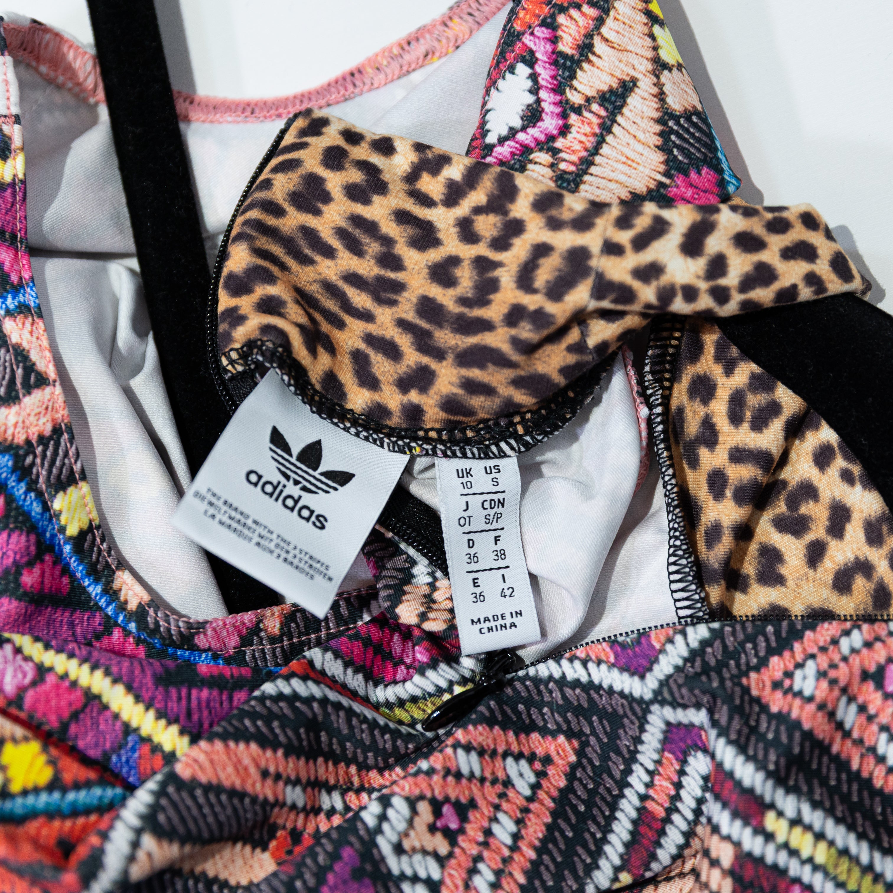 Adidas x Farm Rio Multi Color Print Pattern Sleeveless High Neck Bodysuit Shirt