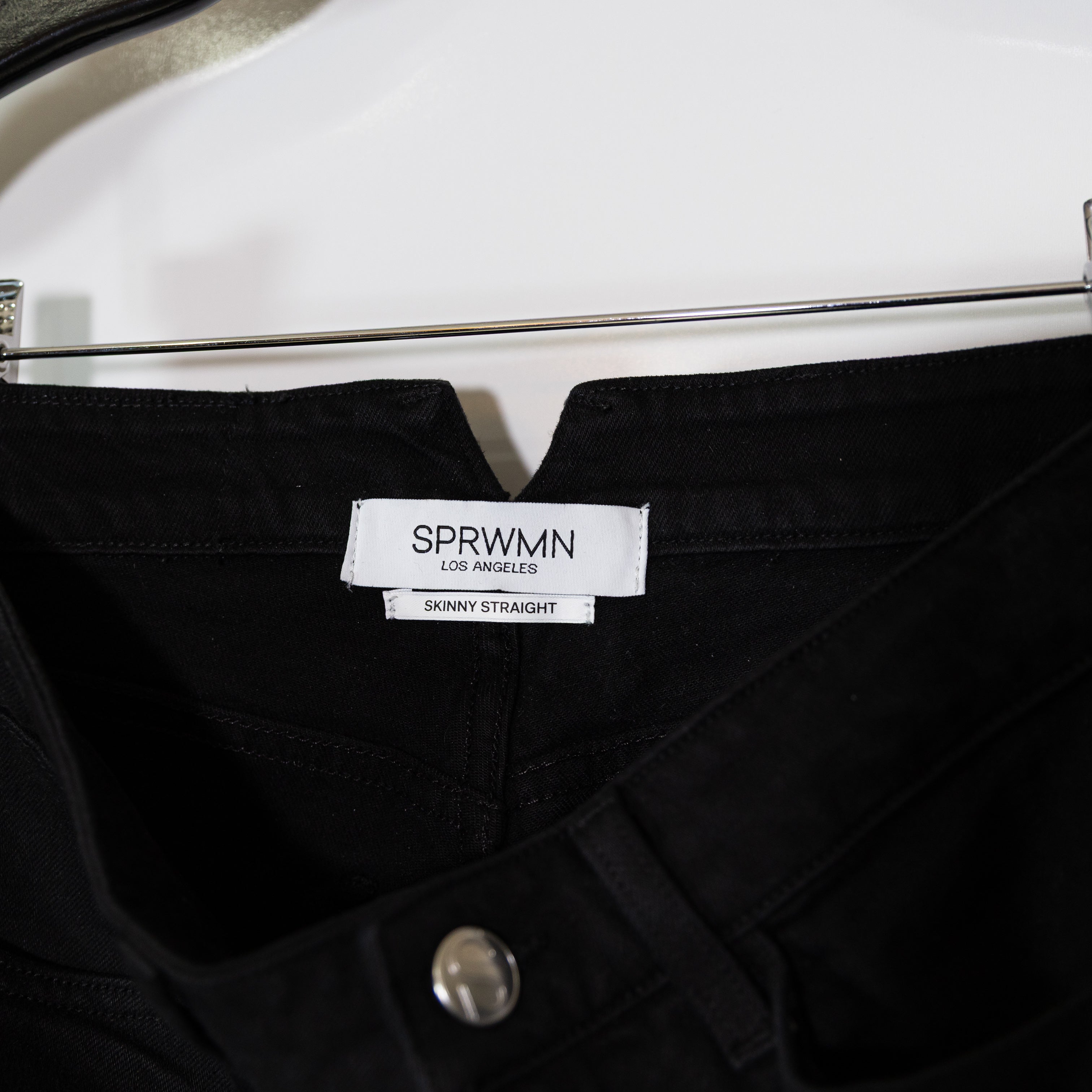 SPRWMN Skinny Straight Leg Mid Rise Cotton Stretch Denim Jeans Black Wash 27