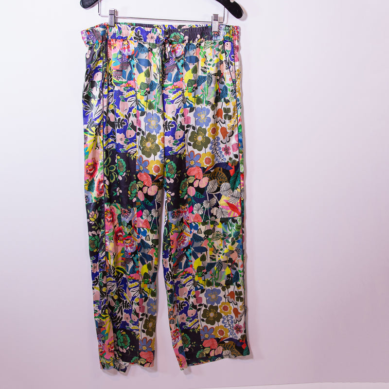 NEW Johnny Was Chelsea Silk Stretch Satin Floral Flower Print Pattern Pants L