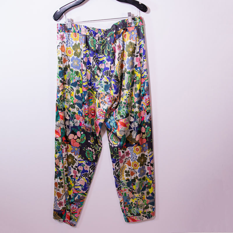 NEW Johnny Was Chelsea Silk Stretch Satin Floral Flower Print Pattern Pants L