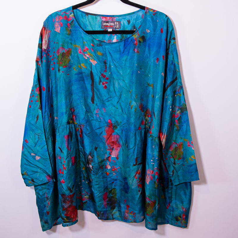 Johnny Was Pete &amp; Greta Silk Chiffon Lightweight Poncho Blouse Shirt Top Small