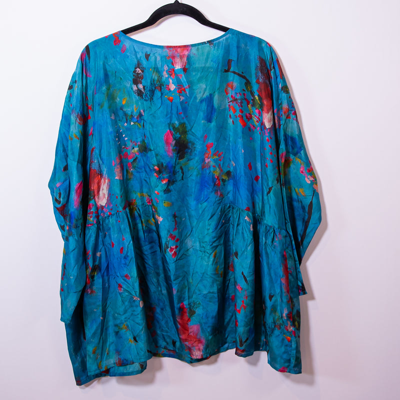 Johnny Was Pete &amp; Greta Silk Chiffon Lightweight Poncho Blouse Shirt Top Small