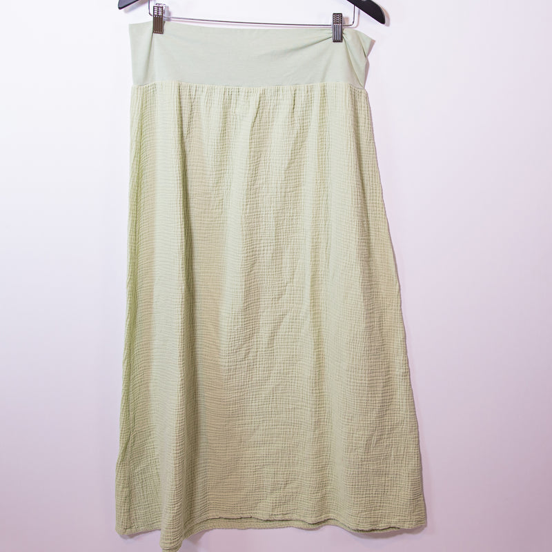 Bryn Walker Market Cotton Textured Knit Weave Pull On Midi Skirt Alfalfa Green L