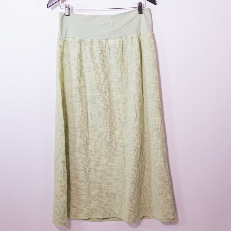 Bryn Walker Market Cotton Textured Knit Weave Pull On Midi Skirt Alfalfa Green L