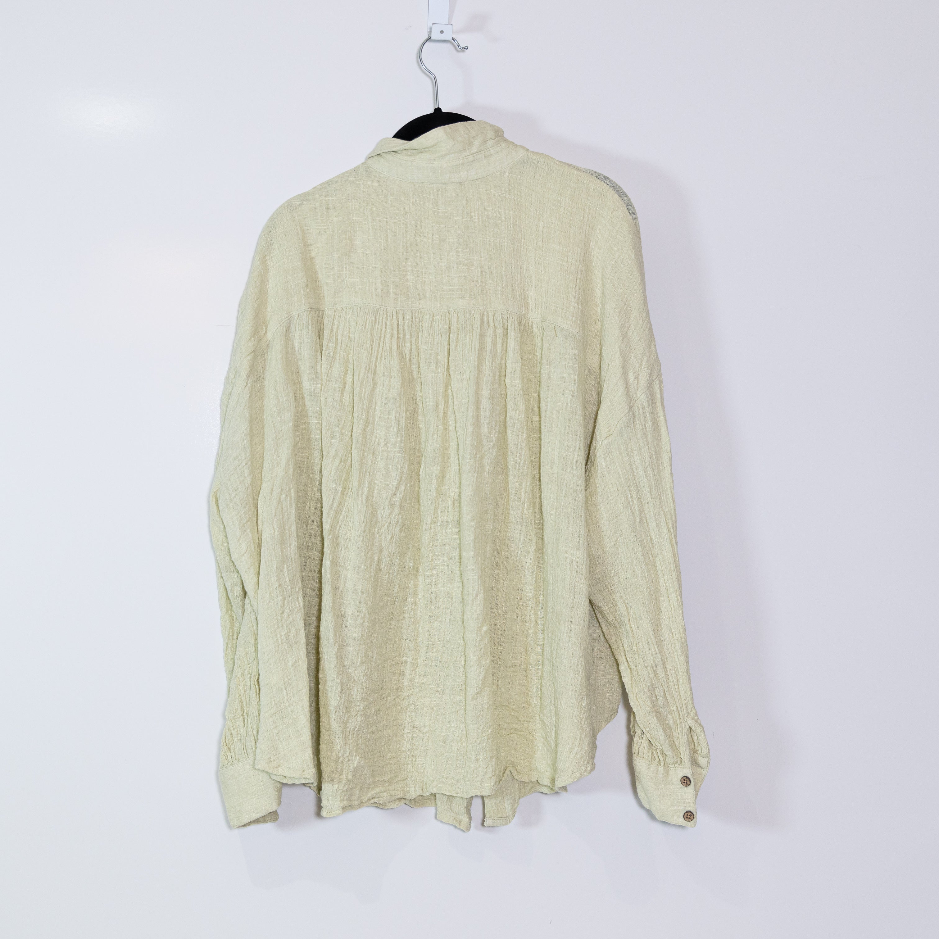 Free People Gisabelle Cotton Blend Textured Collared Button Down Blouse Green L