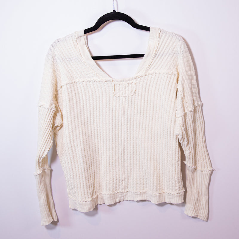 Free People We The Free New Magic Thermal Waffle Weave Woven Scoop Neck Sweater