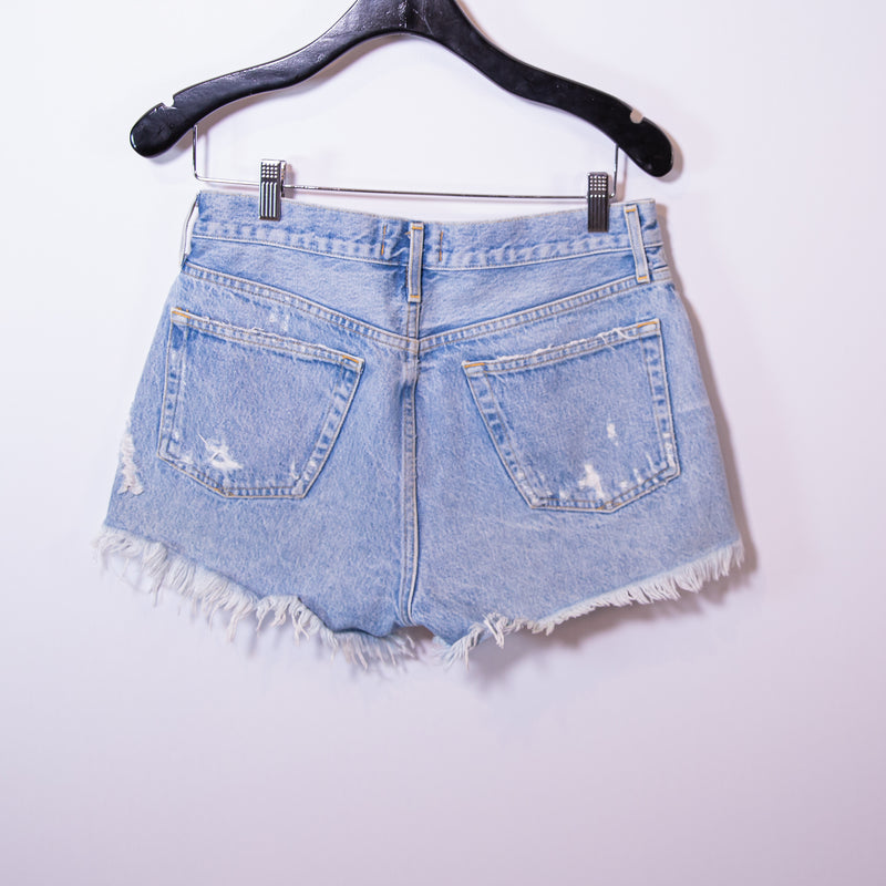 Agolde Denim Parker Cotton High Rise Relaxed Fit Distressed Mini Jean Shorts 27