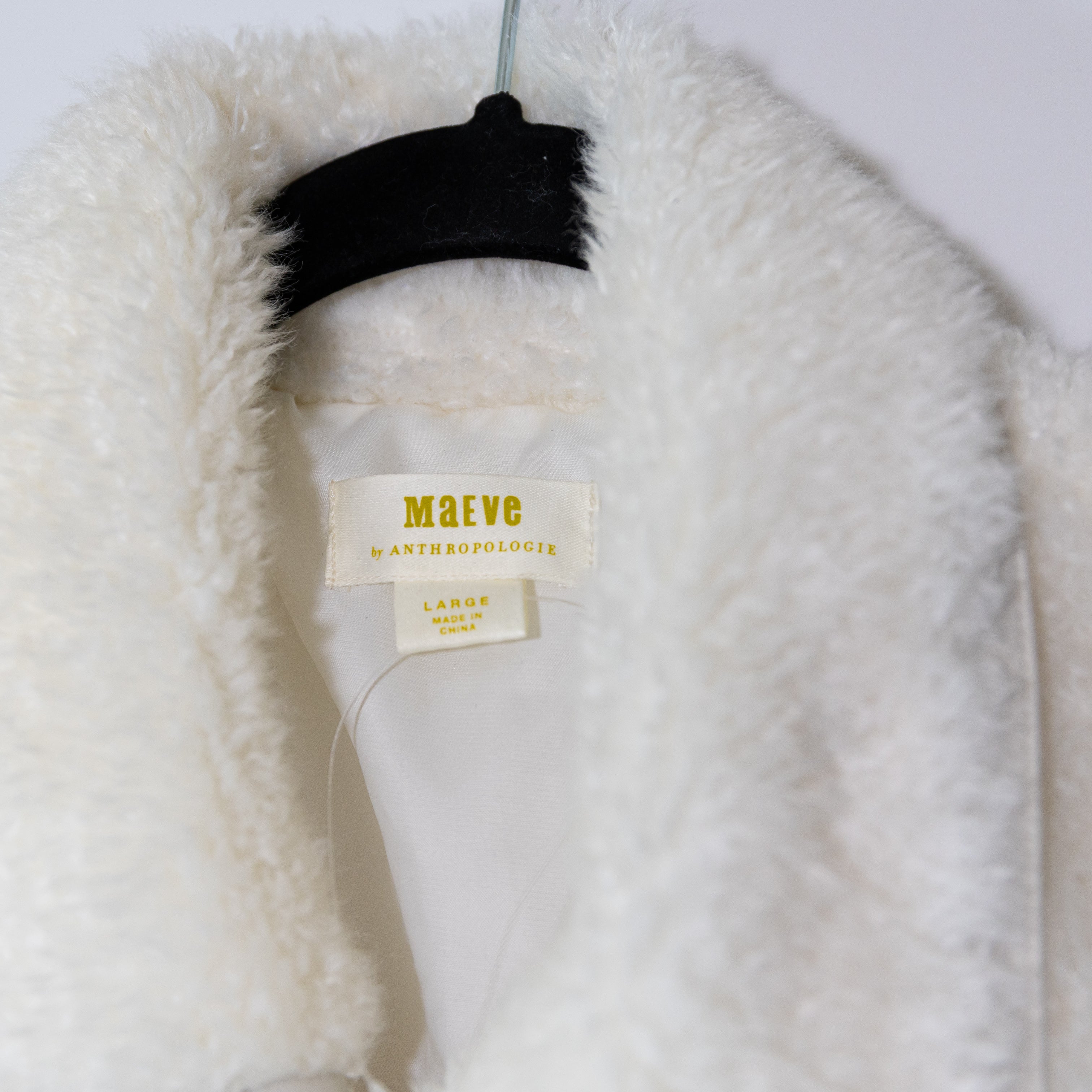 Maeve Anthropologie Faux Vegan Fuzzy Fur Cinched Waist Coat Jacket White Large