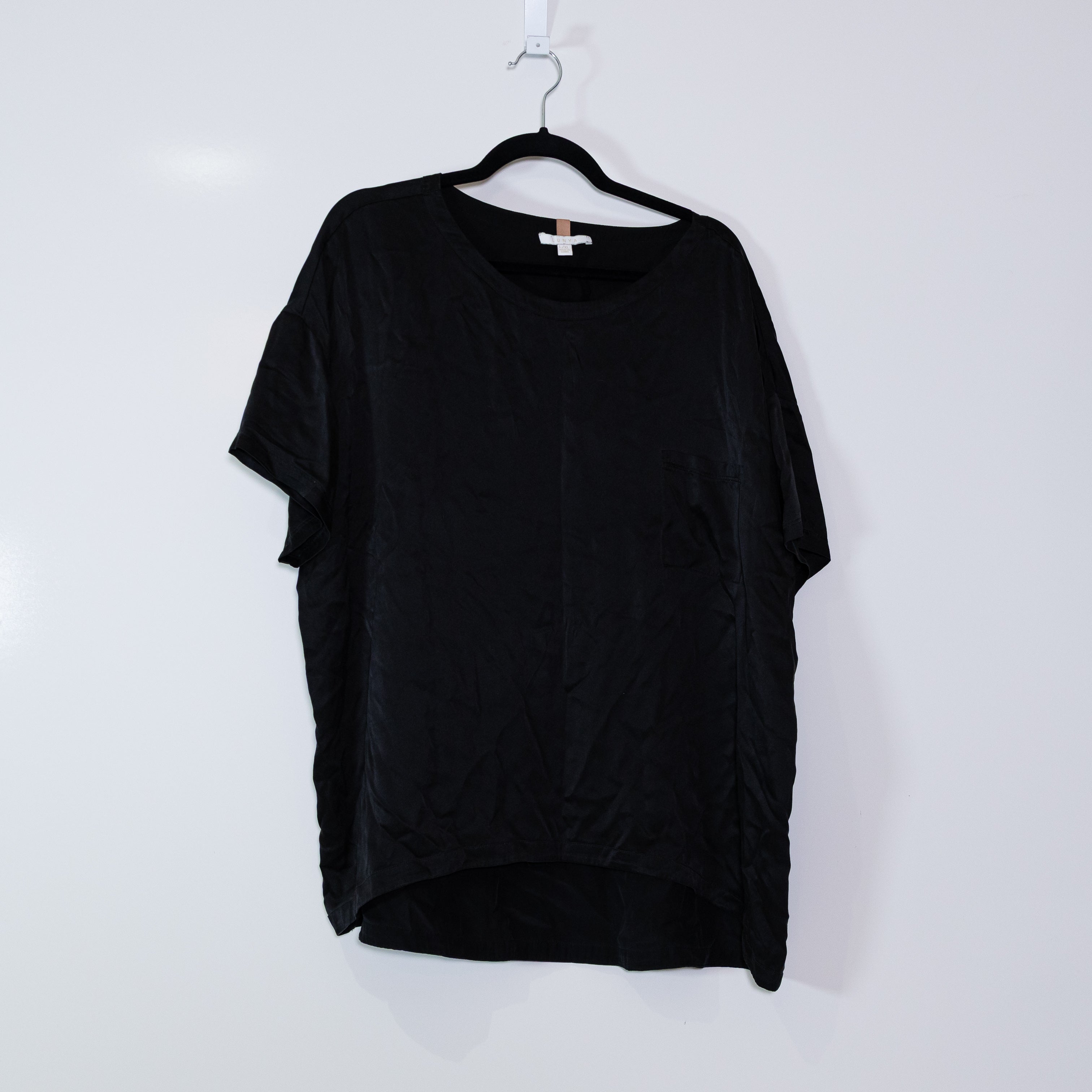 Lunya Women's Washable Silk Crew Neck Short Sleeve Sleep Tee Shirt Black L/XL