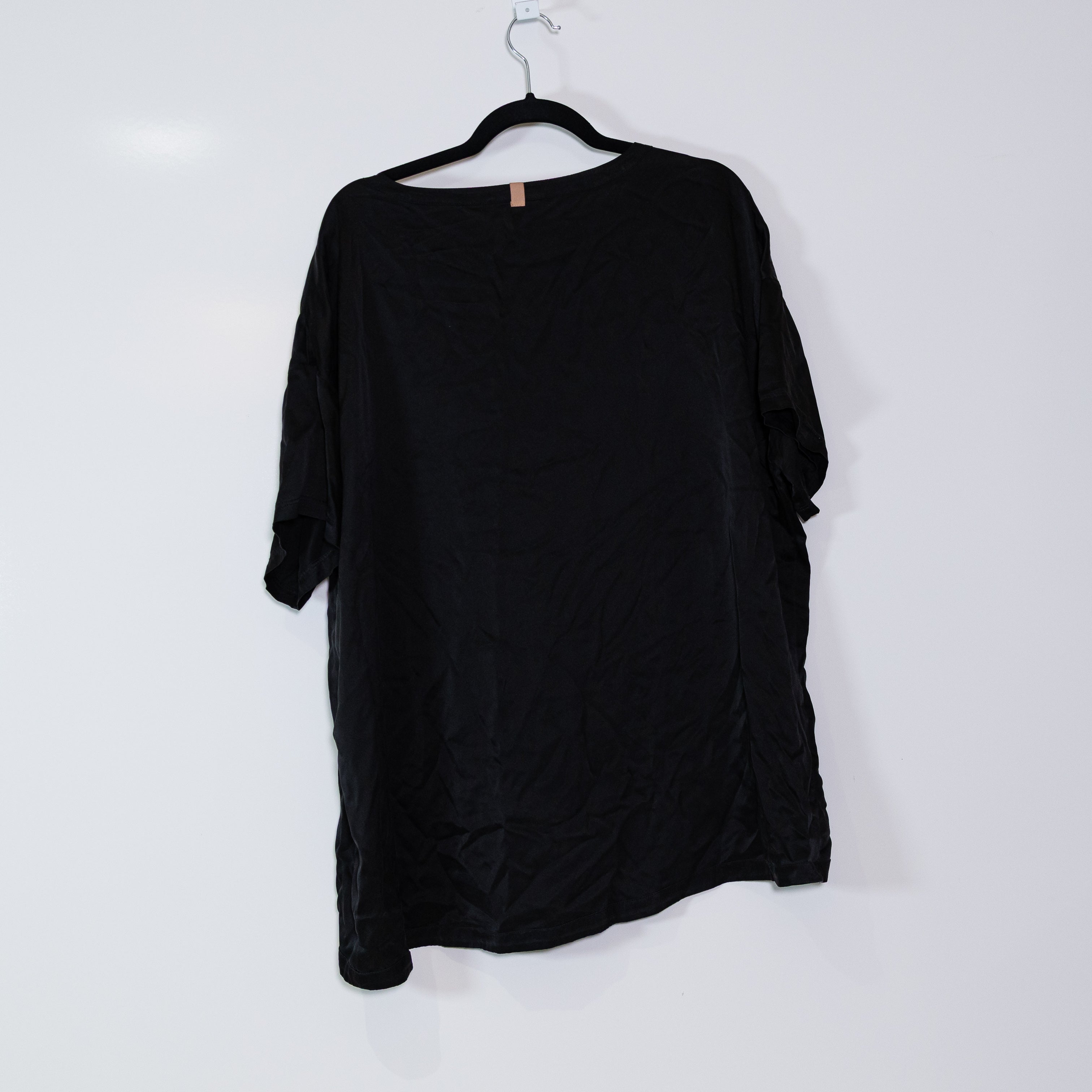 Lunya Women's Washable Silk Crew Neck Short Sleeve Sleep Tee Shirt Black L/XL