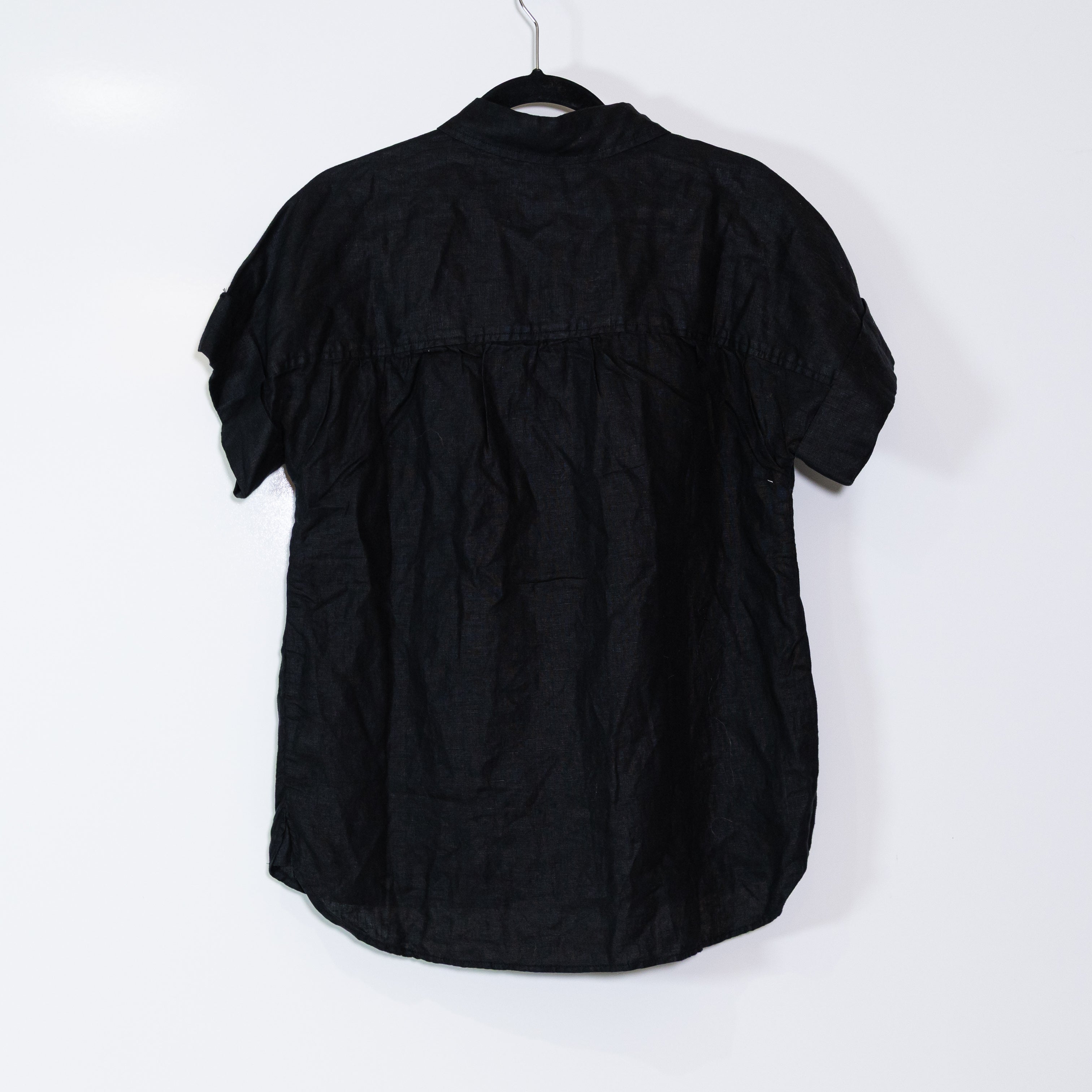 NEW J. Crew Relaxed Fit Short Sleeve Linen Collared Button Up Shirt Black Small