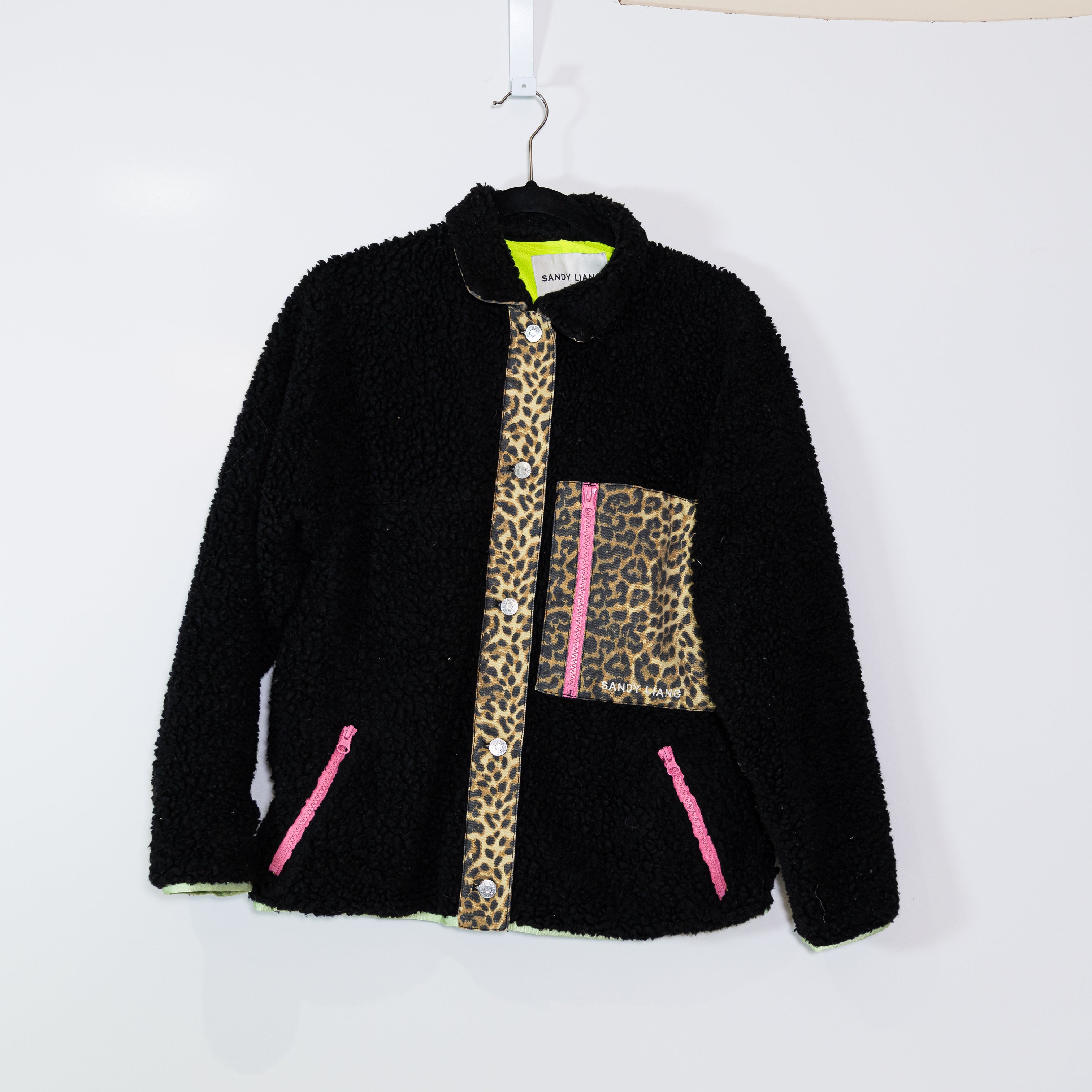Sandy Liang Moon Leopard Print x SSS Rally Fleece Fuzzy Button Front Jacket XS