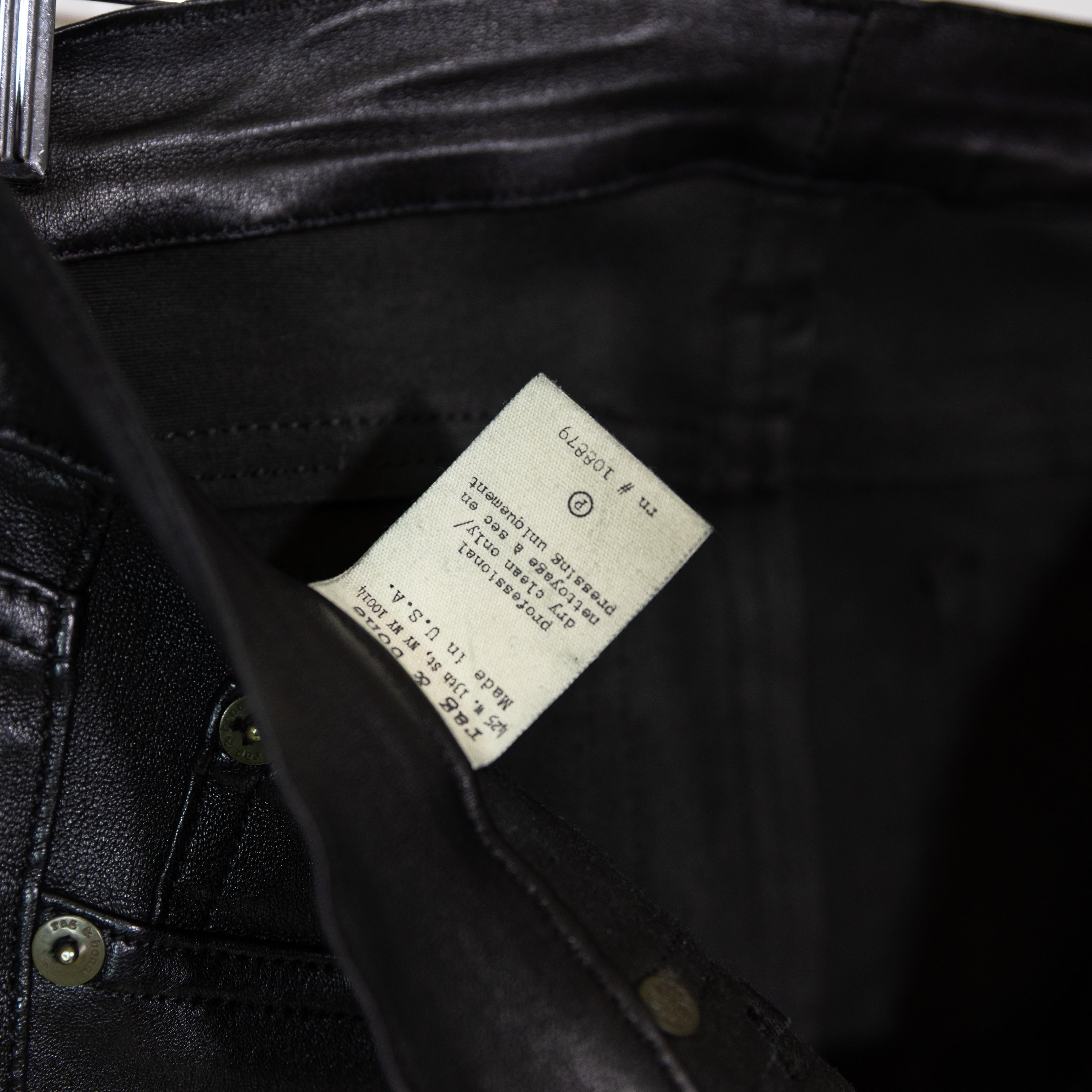 Rag &amp; Bone Women's Genuine Lamb Leather Mid Rise Skinny Pants Black 25