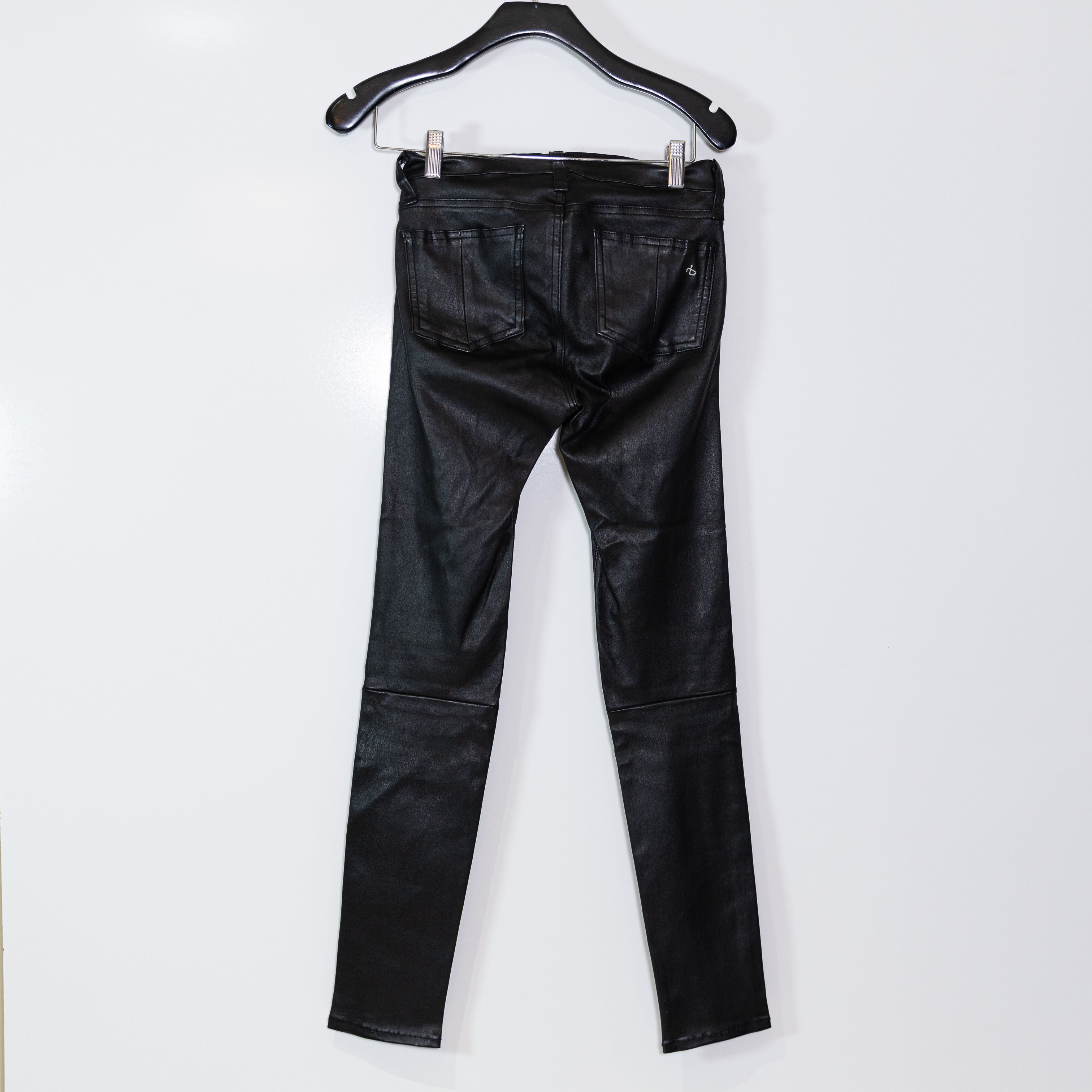 Rag &amp; Bone Women's Genuine Lamb Leather Mid Rise Skinny Pants Black 25