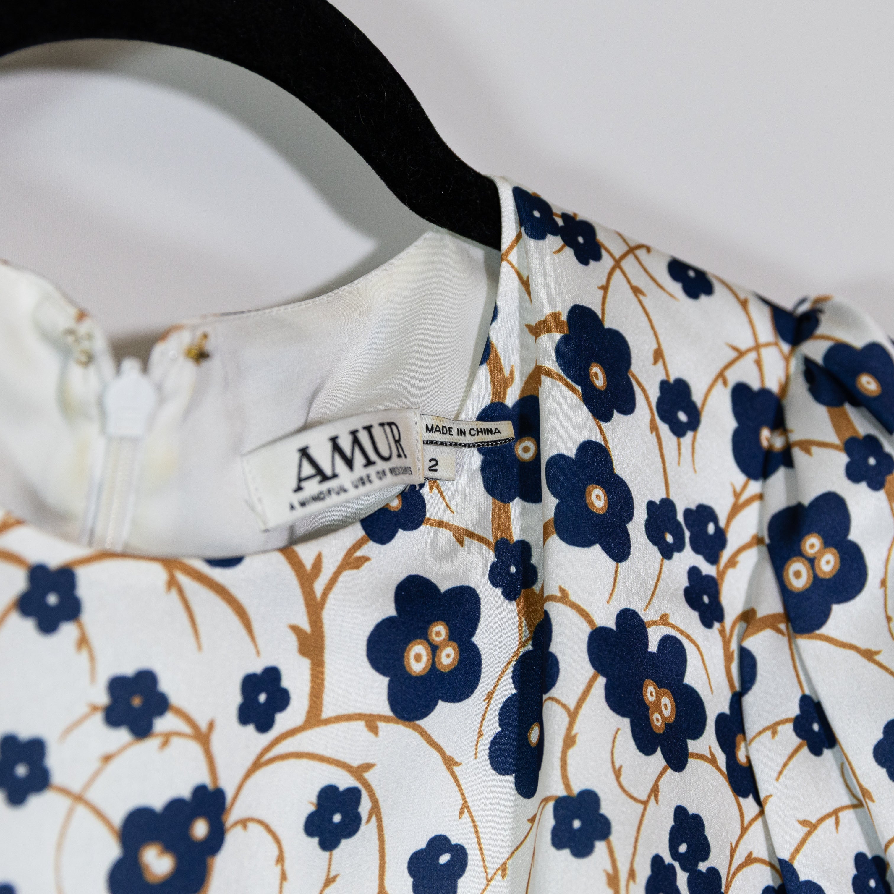 Amur Trissa Satin Ruched High Cut Sapphire Desert Bluebell Floral Print Dress 2