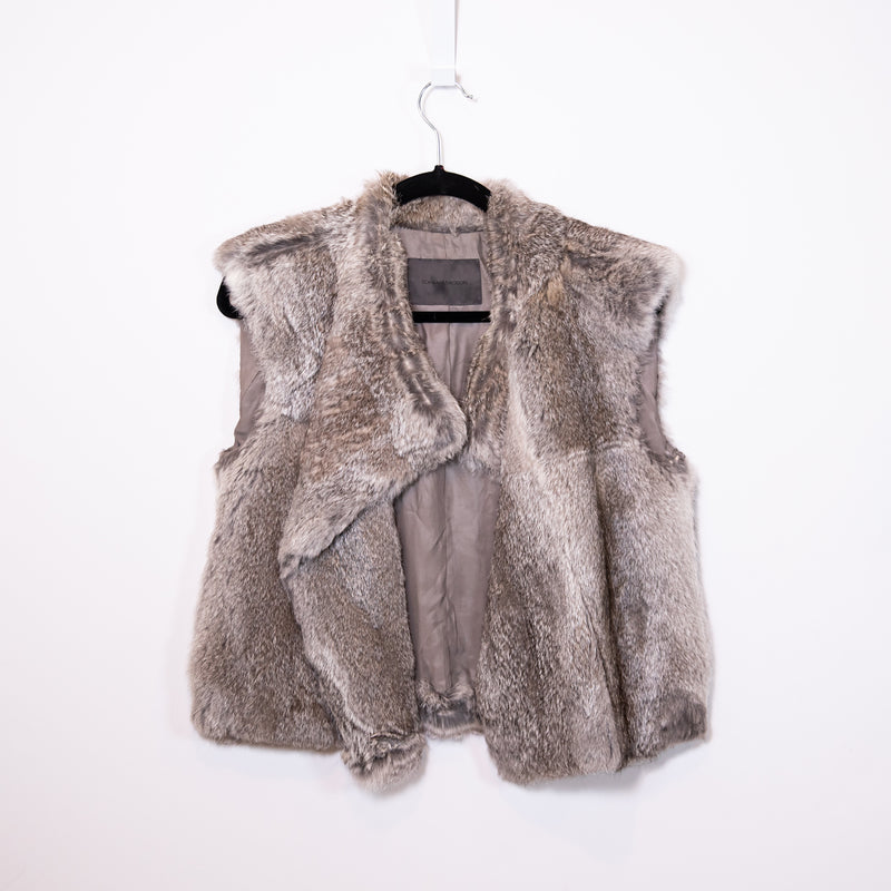 Scanlan Theodore Chinchilla Genuine Fur Silk Lined Open Front Vest Jacket Gray 8