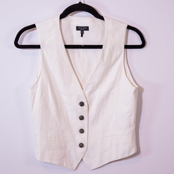 Rag &amp; Bone Priya Linen Sleeveless V Neck Button Front Vest Jacket White 4