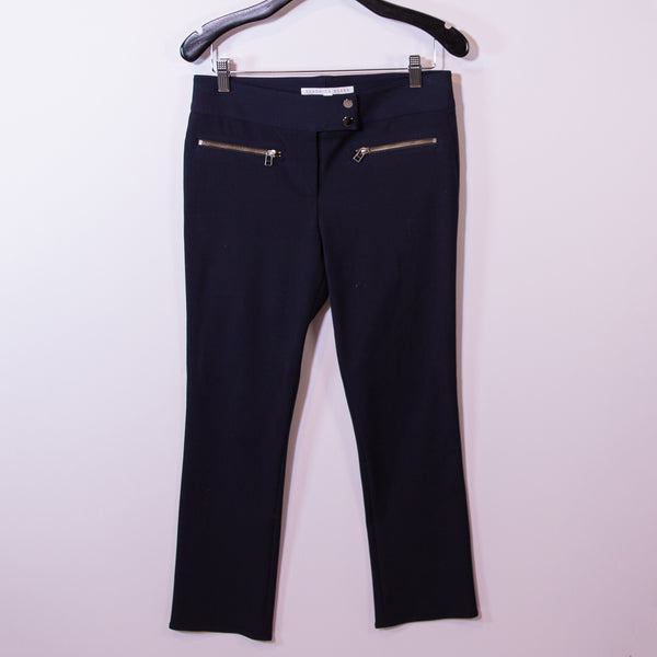 Veronica Beard Metro Ankle Cropped Ponte Stretch Zipper Pocket Flare Pants Black