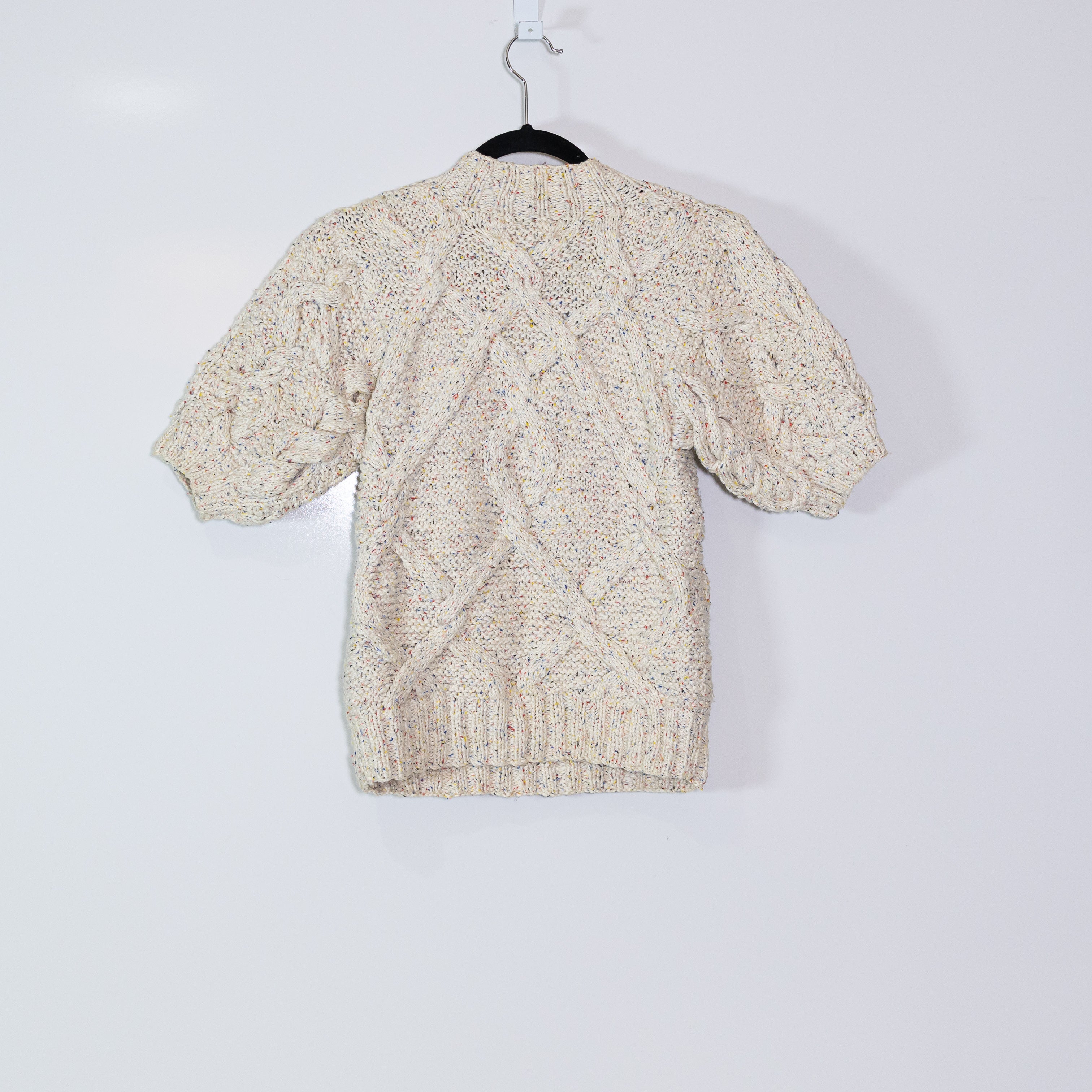 Ulla Johnson Cotton Blend Cable Knit Stretch Mock Neck Short Sleeve Sweater S