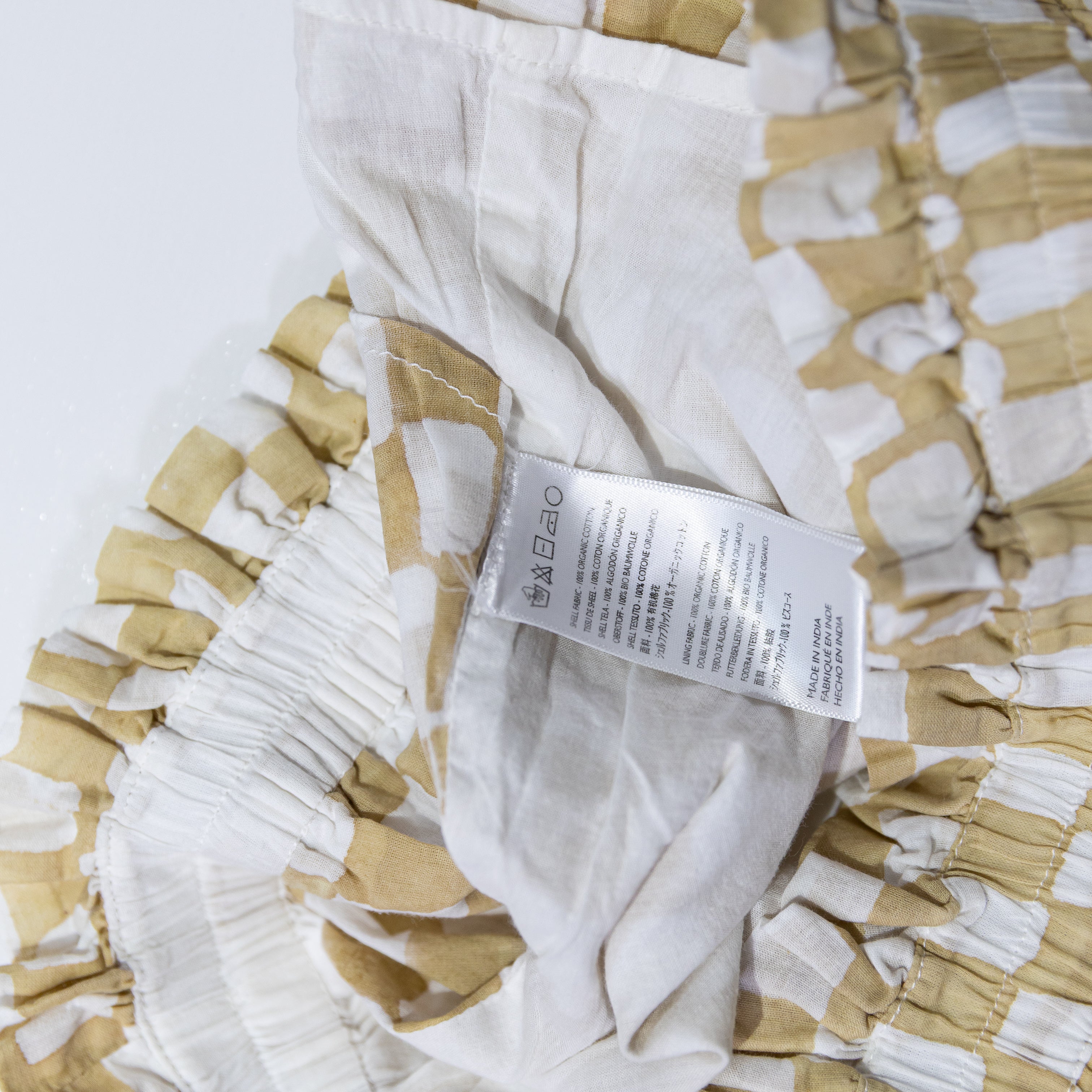 Cleobella Organic Cotton Pull On Checkered Gingham Print Mini Shorts Honey Small