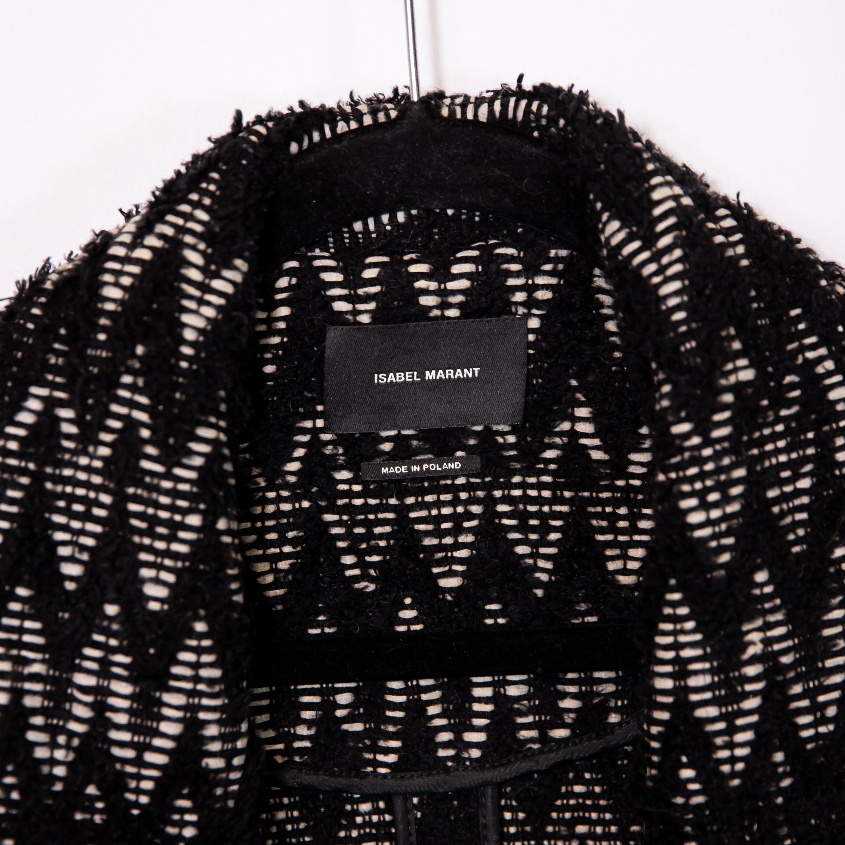 Isabel Marant Elis Zigzag Striped Jacquard Wool Blend Coat Black And Beige 34/0