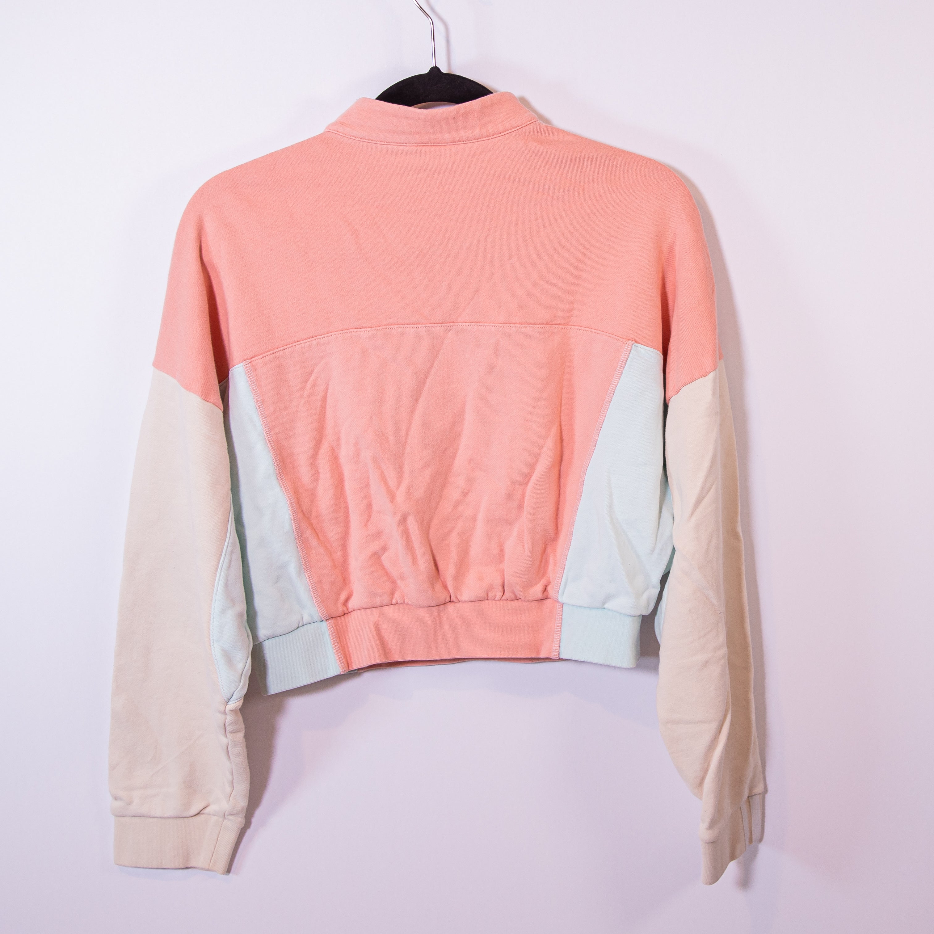 Adidas Women's Cotton Terry Lined Quarter Zip Pullover Colorblock Sweater Small