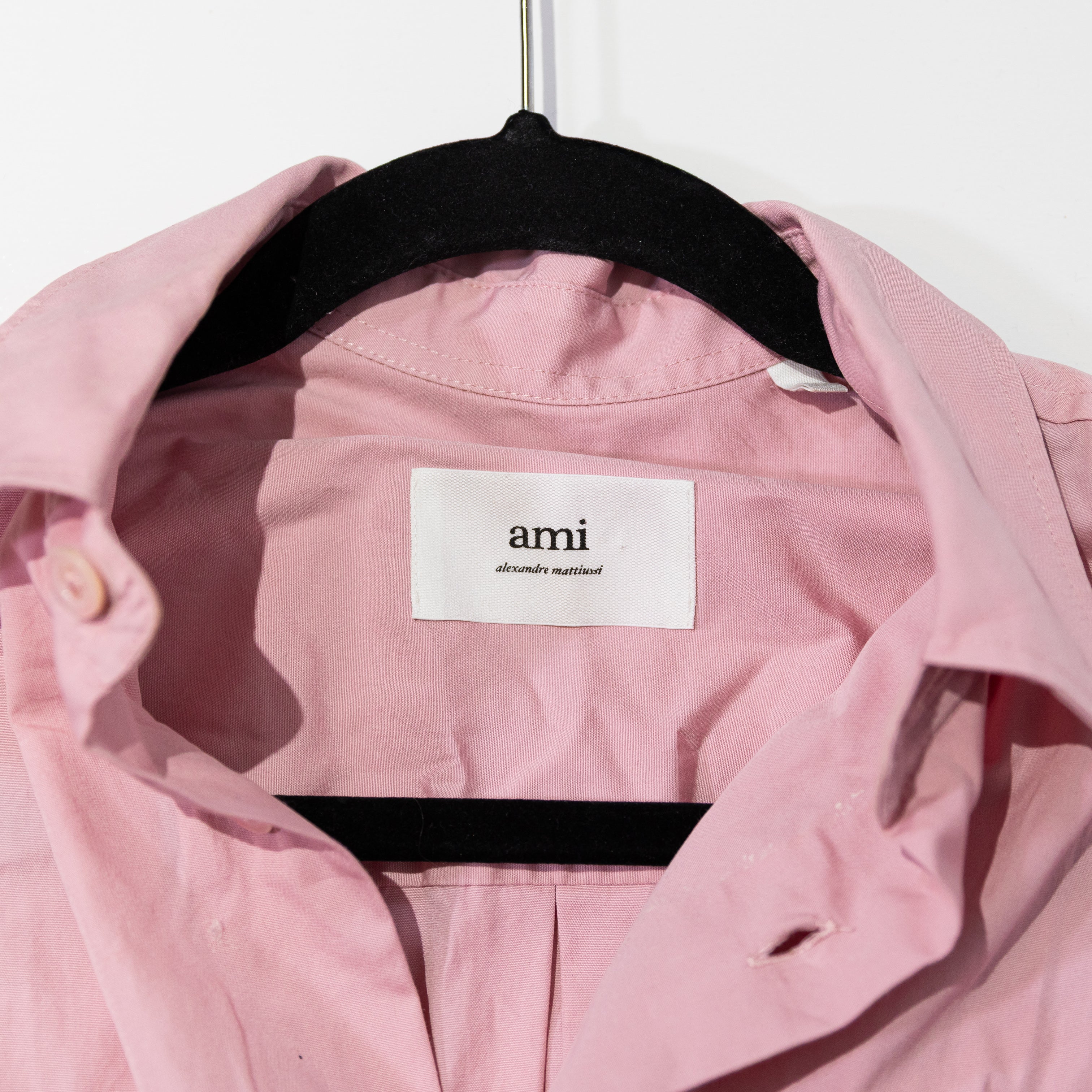 Ami Cotton Poplin Collared Long Sleeve Button Down Blouse Shirt Pink Small