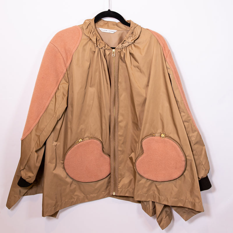 Tsumori Chisato Nylon Water Resistant Wool Felt Heart Shaped Pocket Jacket Coat