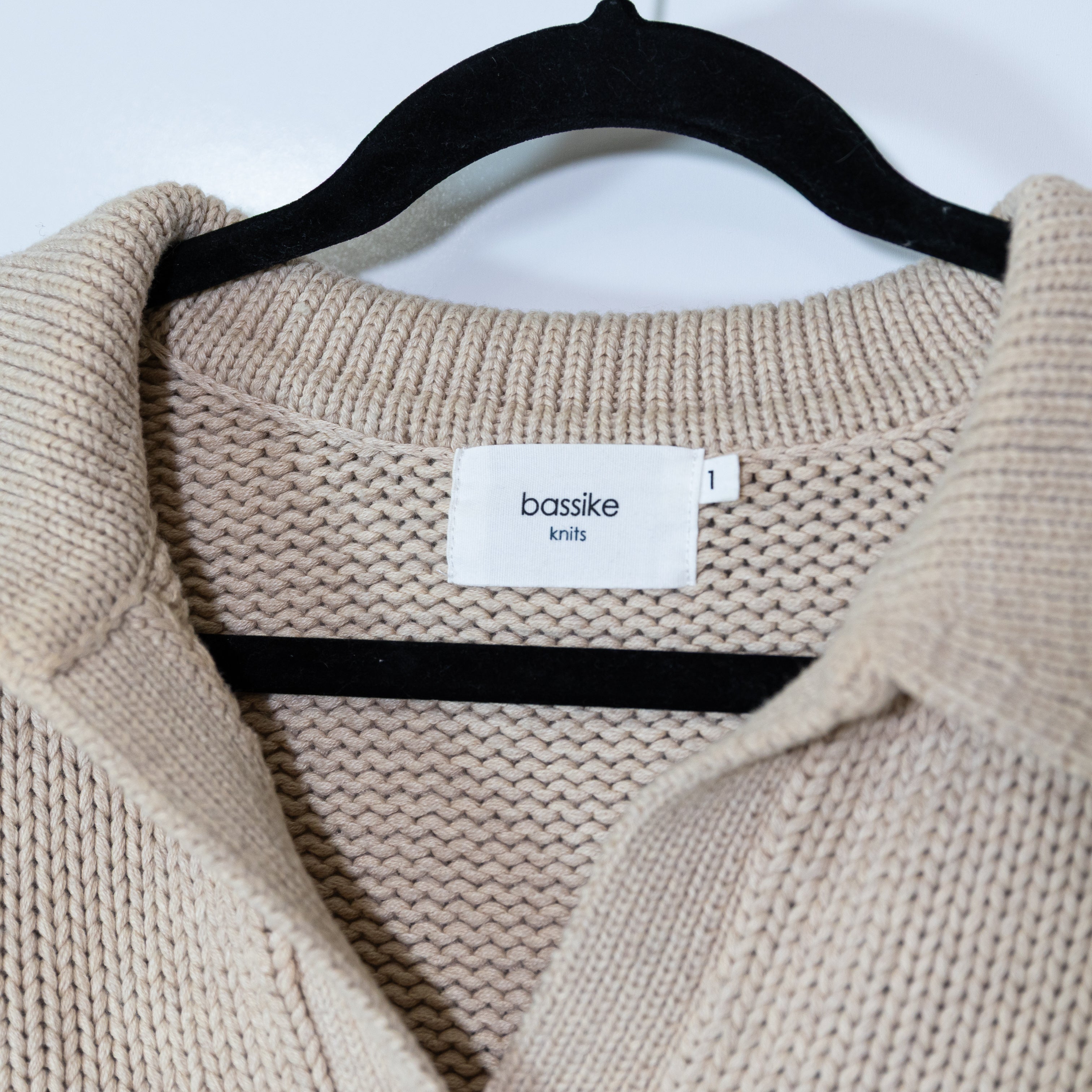 Bassike Knits Cotton Wool V Neck Collared Long Sleeve Pullover Sweater Neutral S