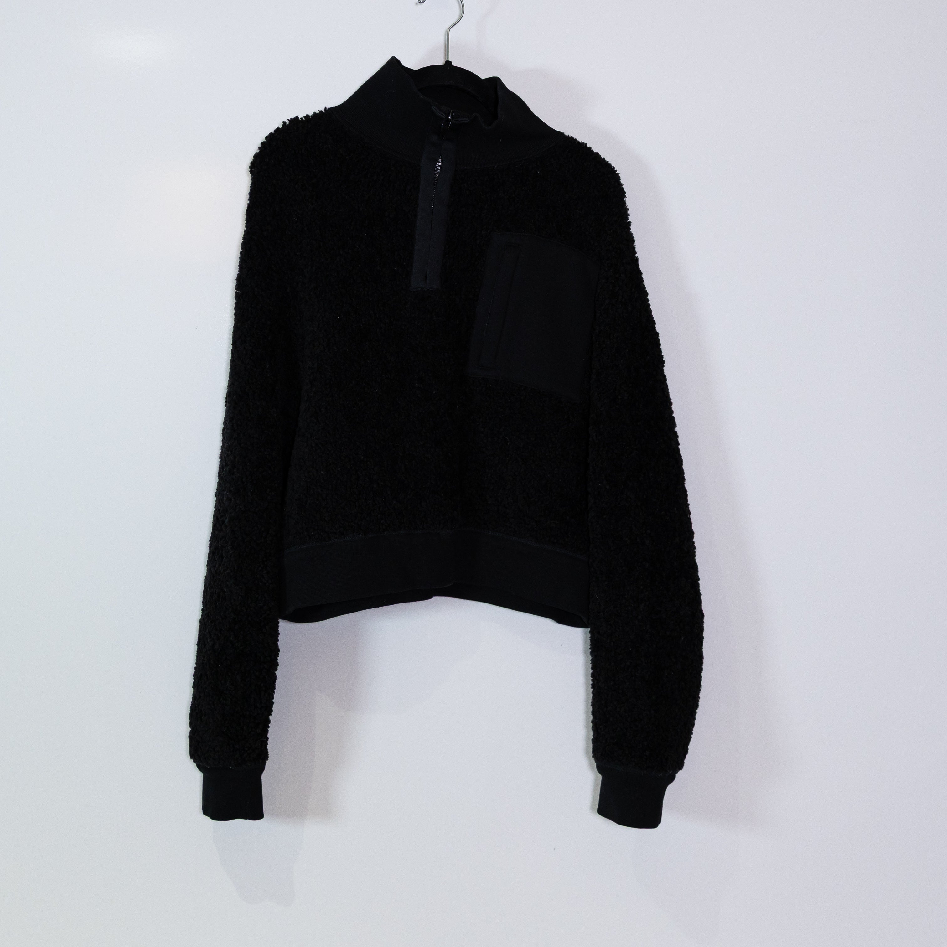 Alexander Wang Women's Teddy Shearling Fuzzy Quarter Zip Pullover Sweater Black