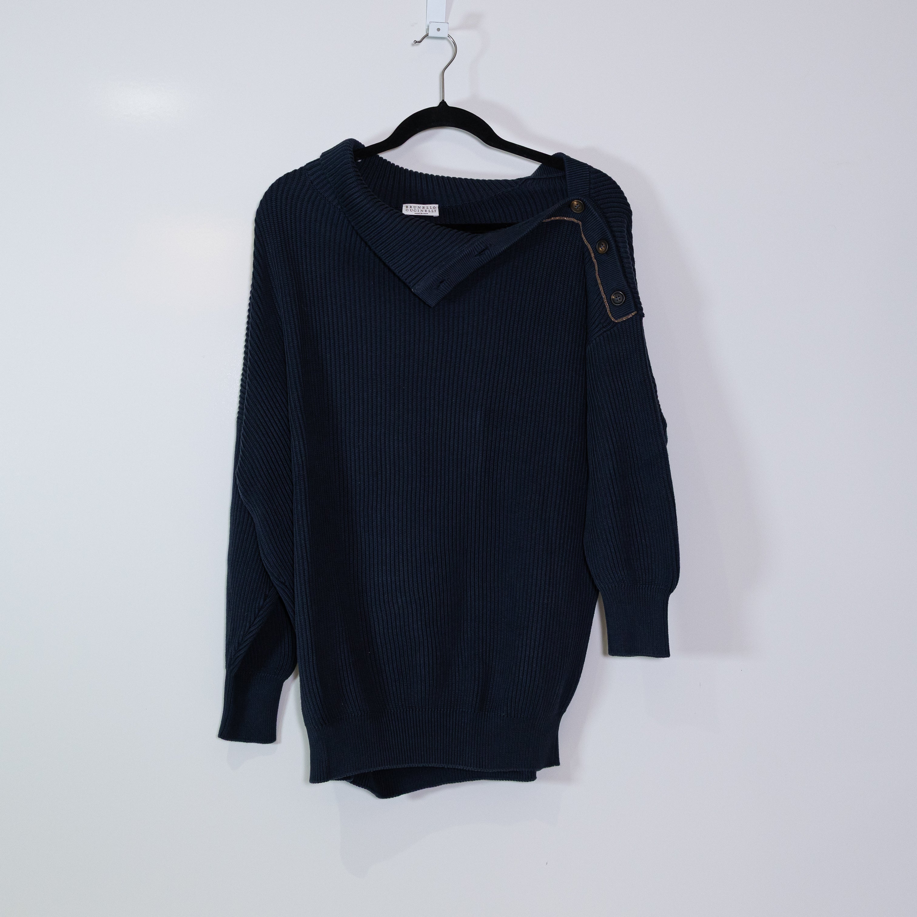 Brunello Cucinelli Made In Italy Women's Cotton Knit Spread Collar Sweater Small