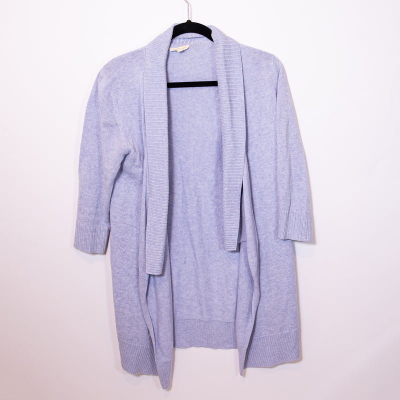 Eileen Fisher Organic Cotton Knit Stretch Shawl Collar Open Front Cardigan Blue