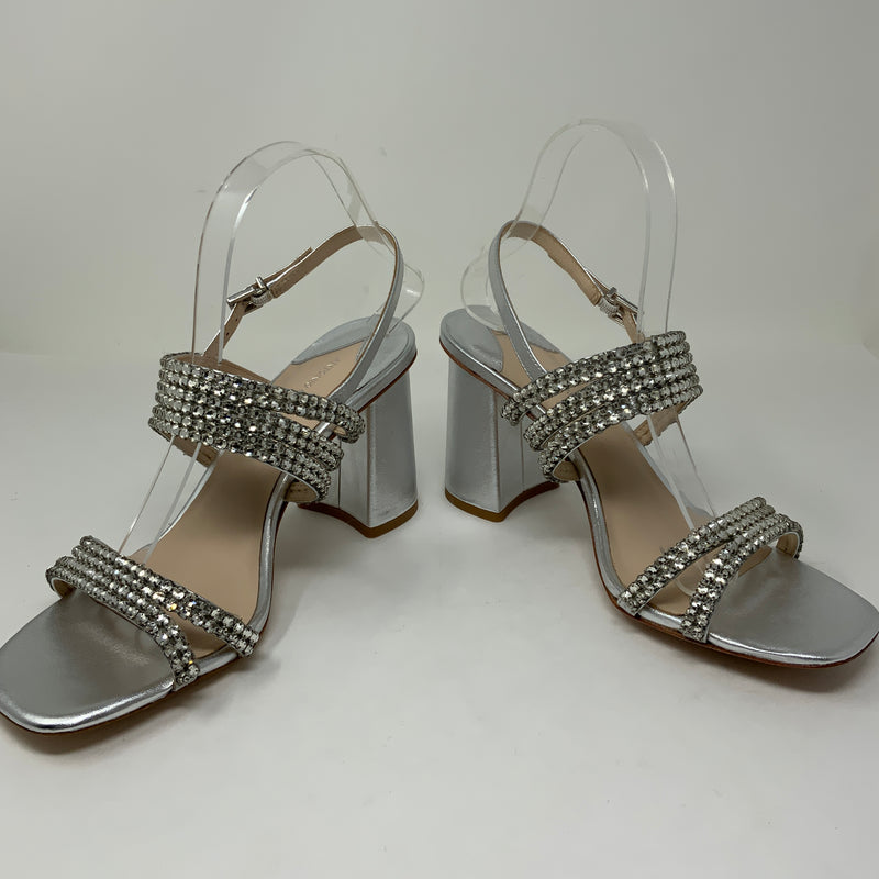 Antonio Melani Breanne Metallic Leather Rhinestone Embellished SandalS Heels 9