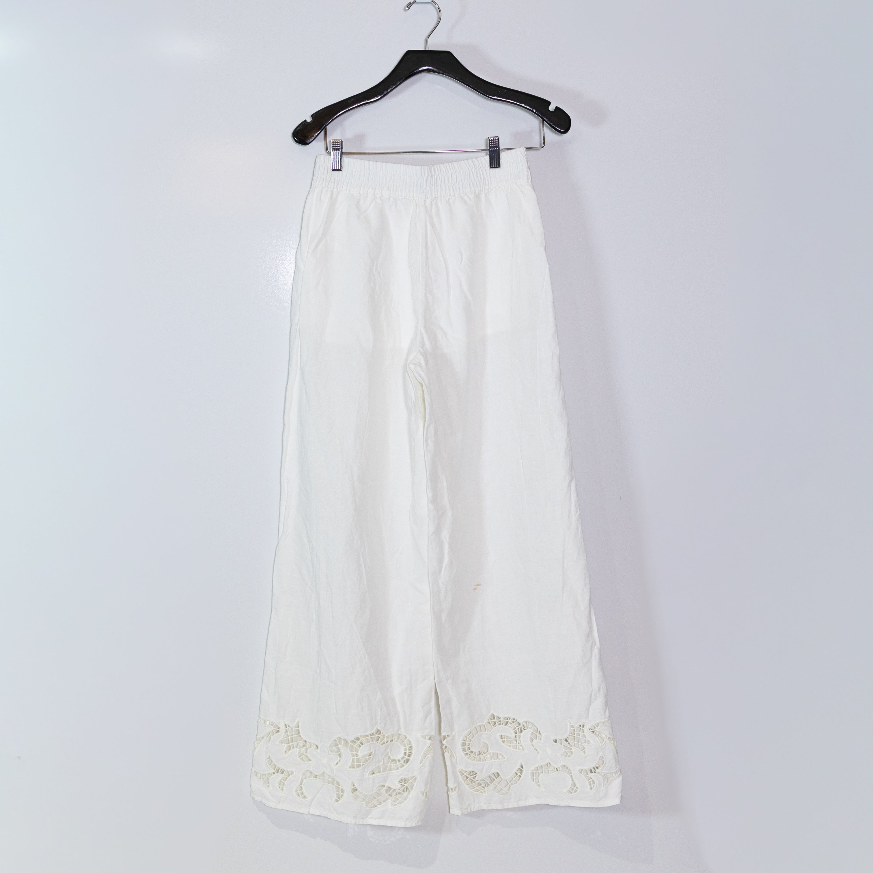 Alice + Olivia Tanya Cotton Linen Straight Leg Embroidered Eyelet Trousers Pants