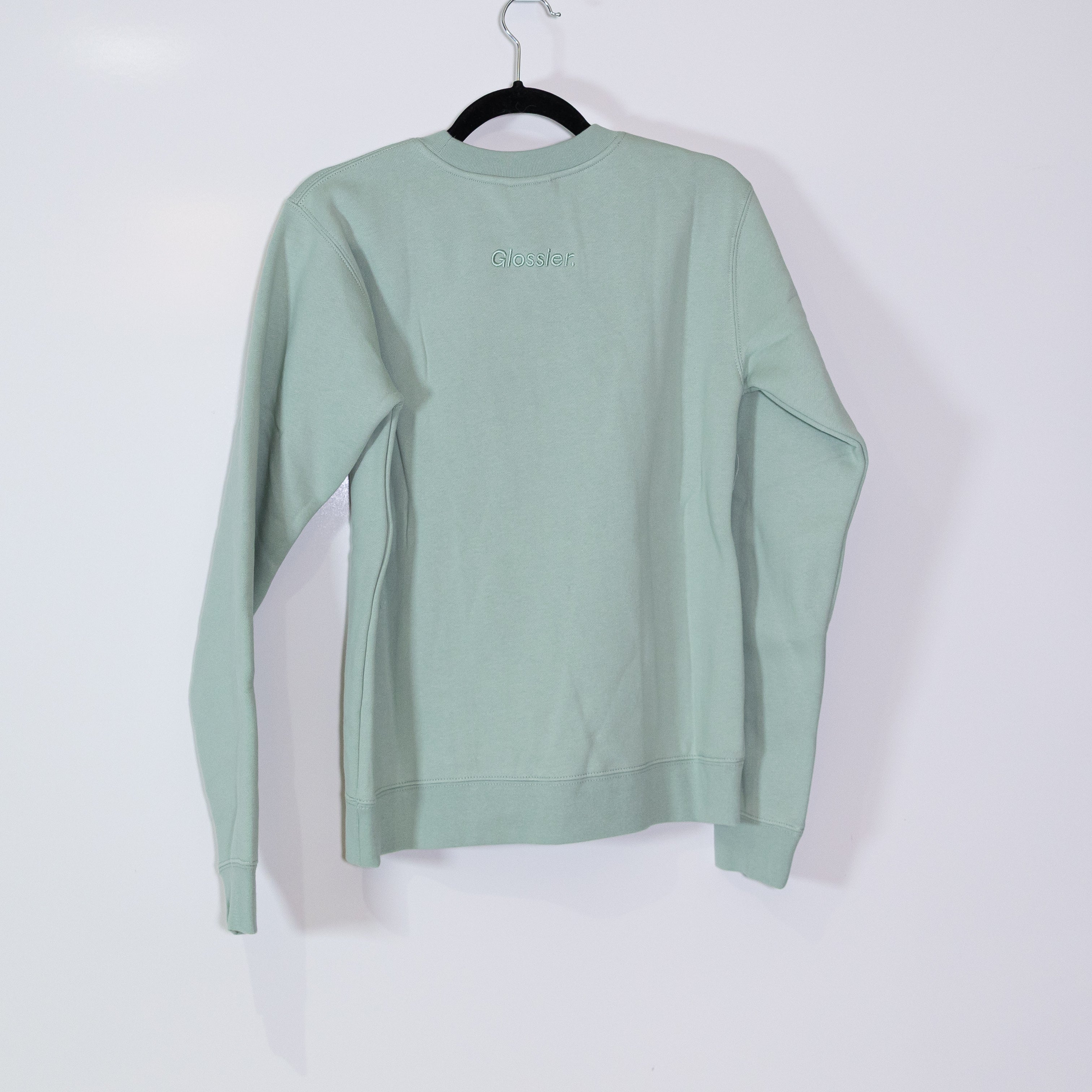 Glossier Cotton Fleece Lined Crew Neck Pullover Sweater Sage Green XS