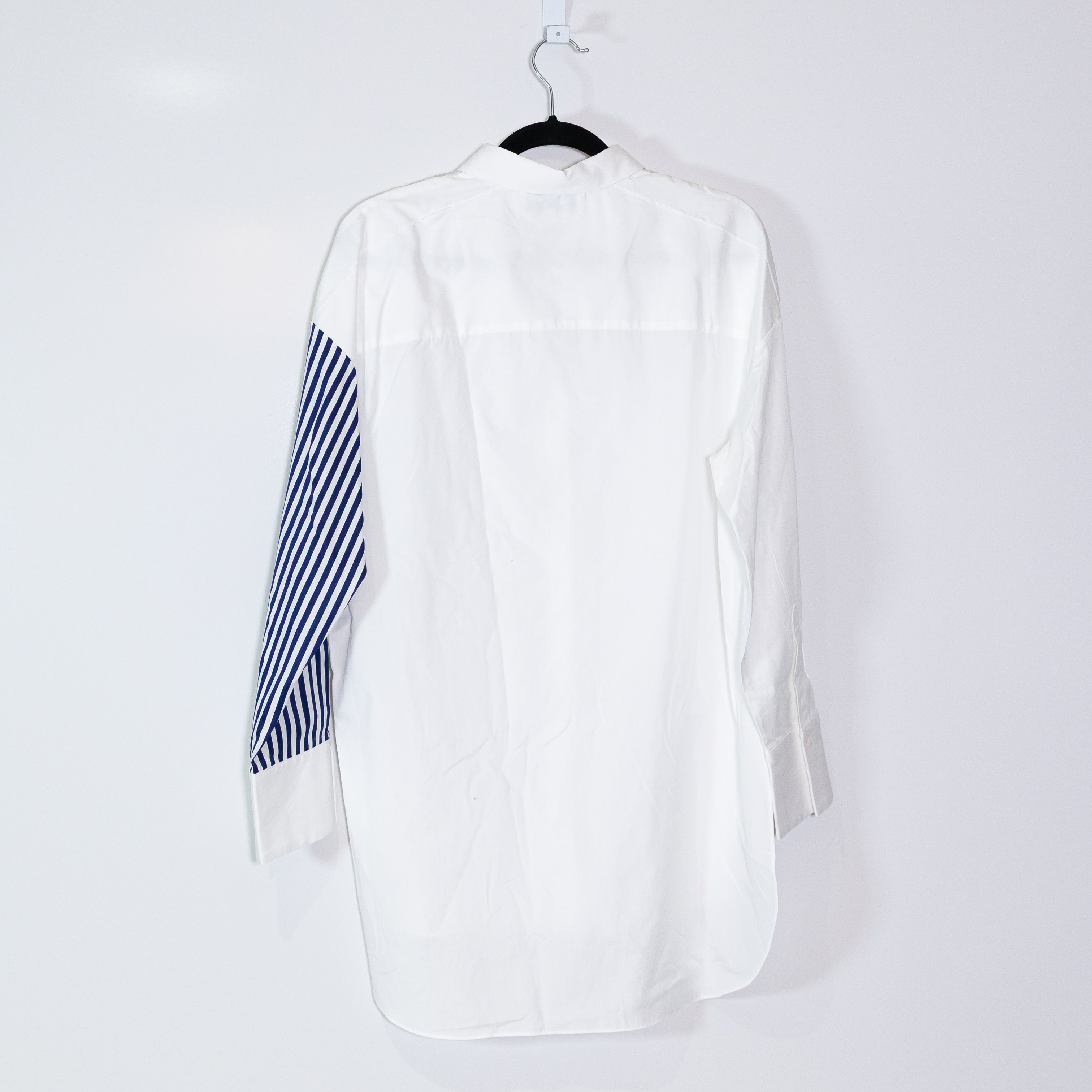 Partow Women's Cotton Poplin Collared Button Down Stripe Sleeve Blouse Shirt Top