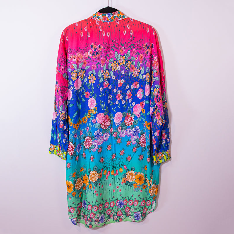 NEW Johnny Was Rainbow Floral Flower Print Pattern Button Down Shirt Dress M