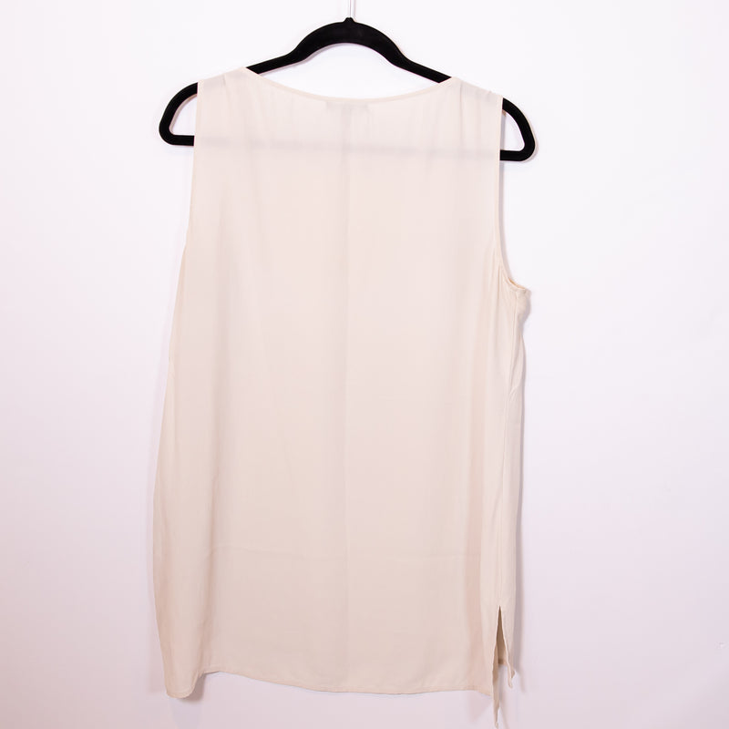 Eileen Fisher Silk Crepe Sleeveless Scoop Neck Split Hem Shell Tank Top Neutral