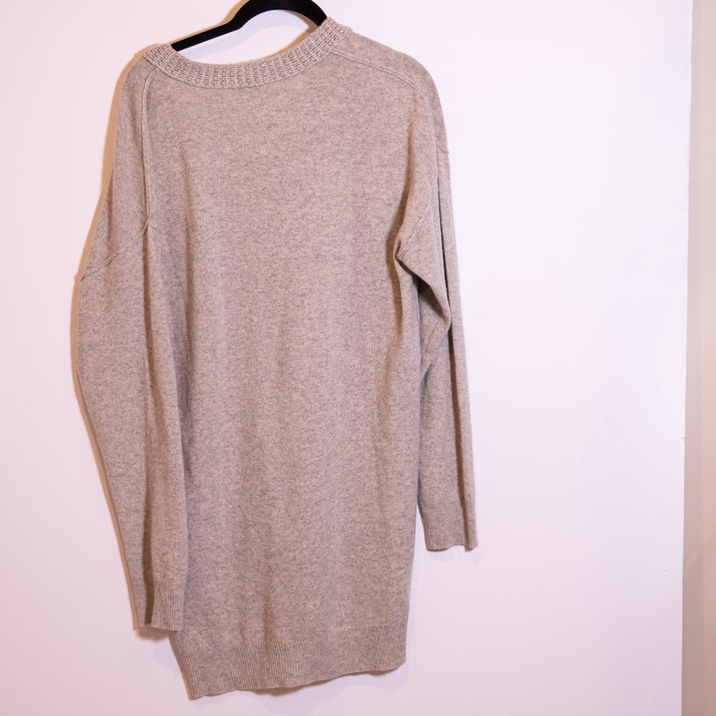 Magaschoni 100% Cashmere Ultra Soft Knit Braided V Neck Pullover Sweater Gray L