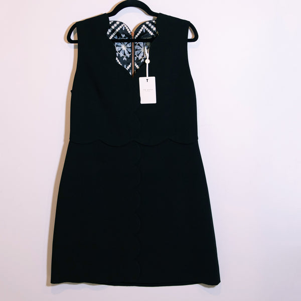 NEW Ted Baker Rubeyed Scallop Edge Sleeveless Mini Pullover Dress Black