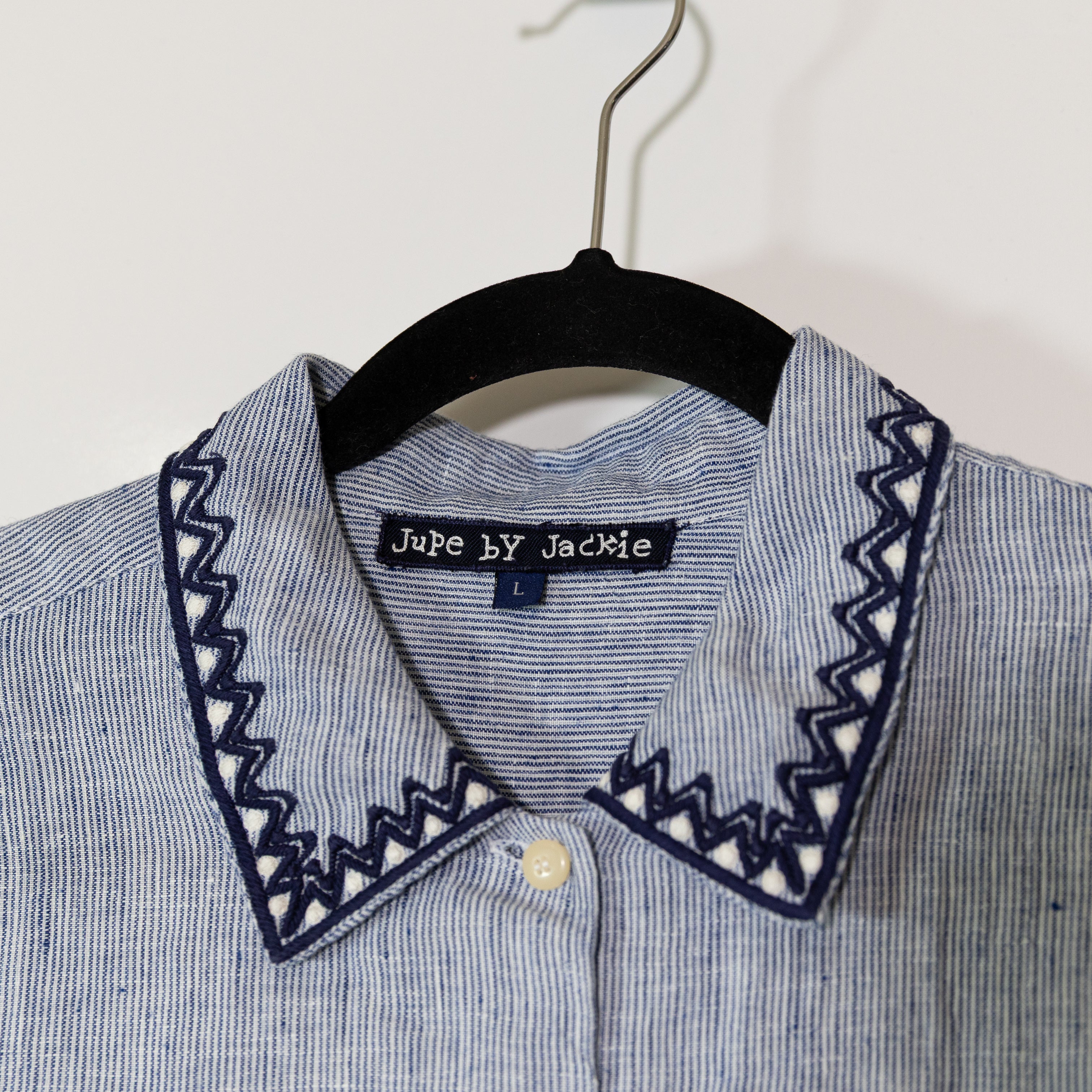 Jupe By Jackie Linen Collared Long Sleeve Button Down Pin Stripe Blouse Shirt L