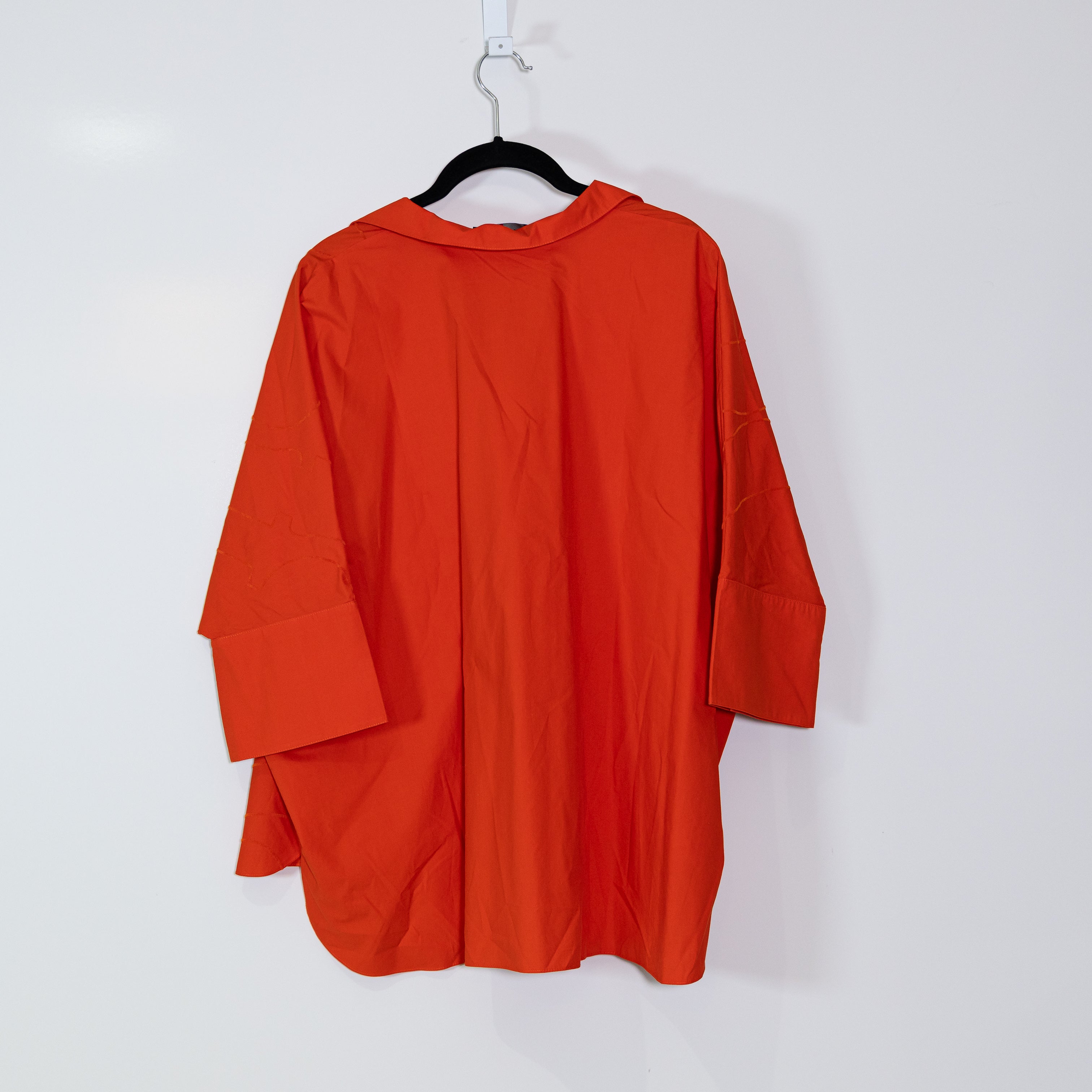 Carolina Herrera Cotton Poplin Logo Embossed V Neck Oversized Blouse Shirt Top