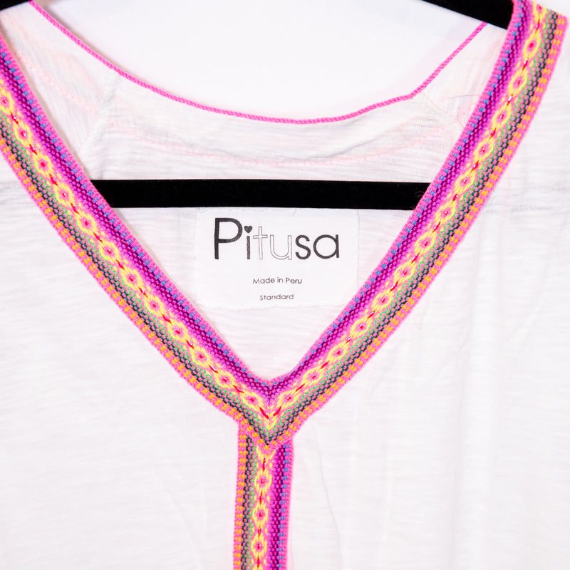 Pitusa Cotton Modal Stretch Multicolor Metallic Embroidered Pullover Tunic Dress