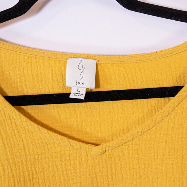 Joie Cotton Textured Knit V Neck Boxy Cut Oversized Pullover Top Shirt Goldenrod